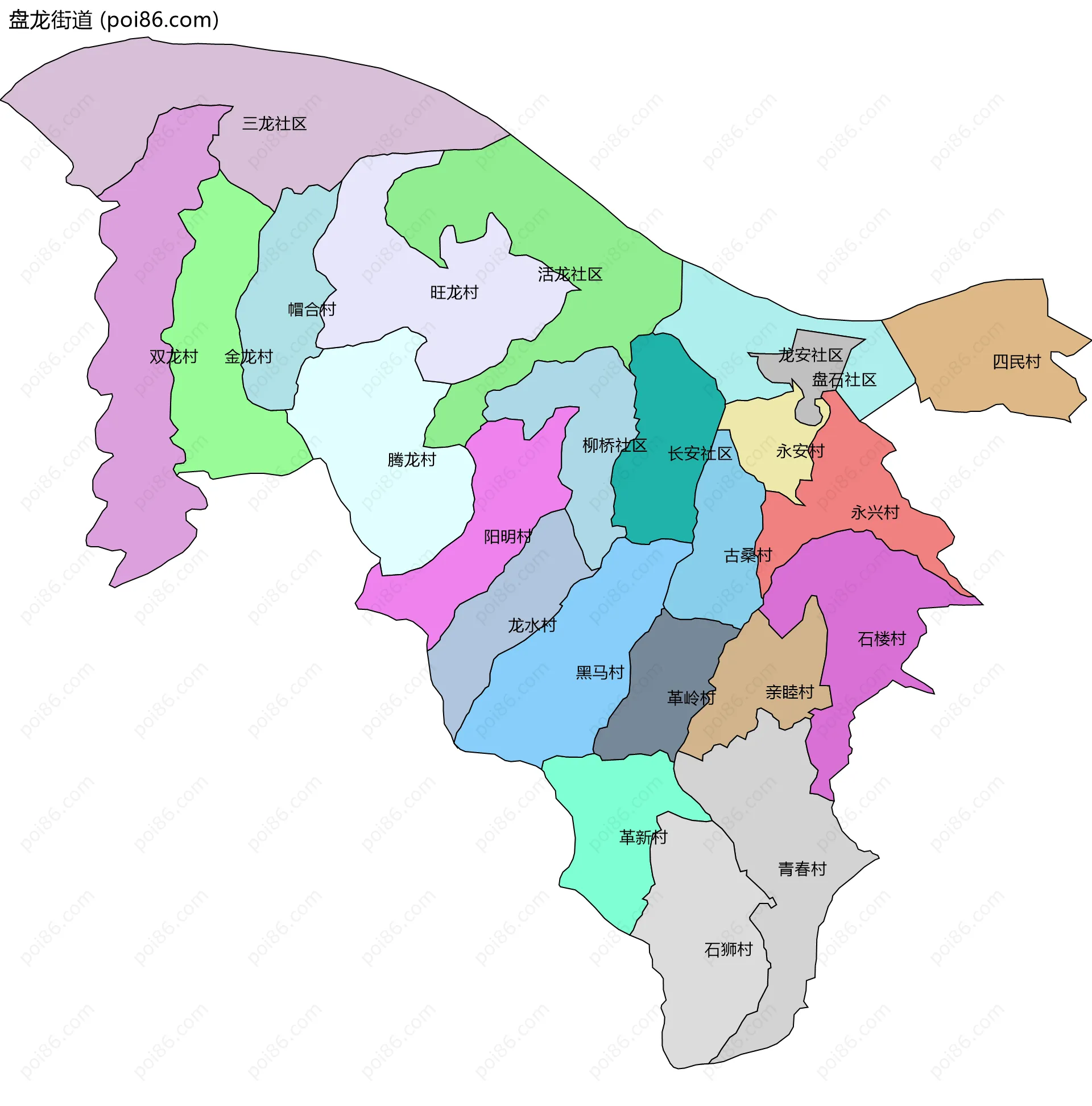 盘龙街道边界地图(五级行政区划)