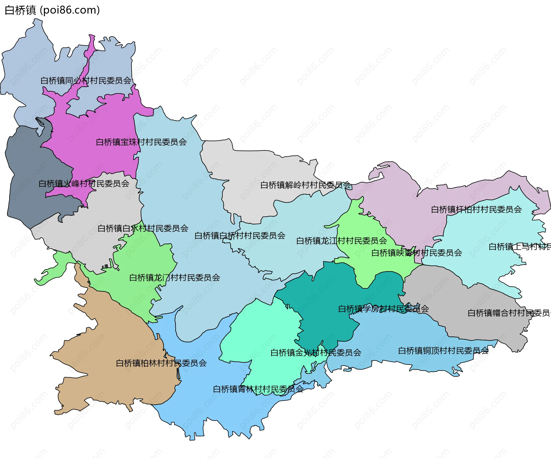 白桥镇边界地图(五级行政区划)