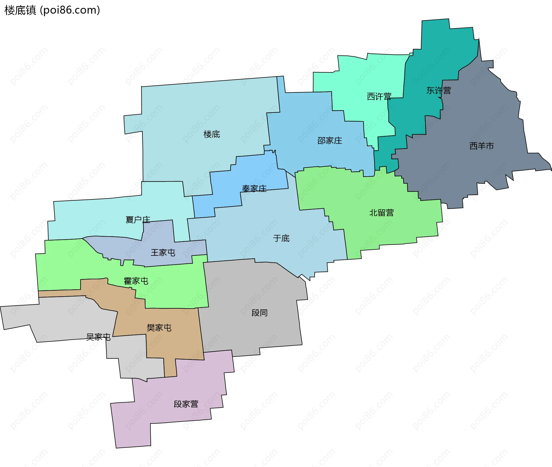 楼底镇边界地图(五级行政区划)