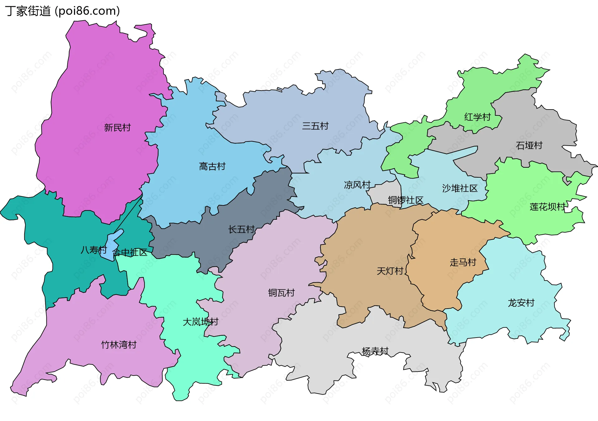 丁家街道边界地图(五级行政区划)
