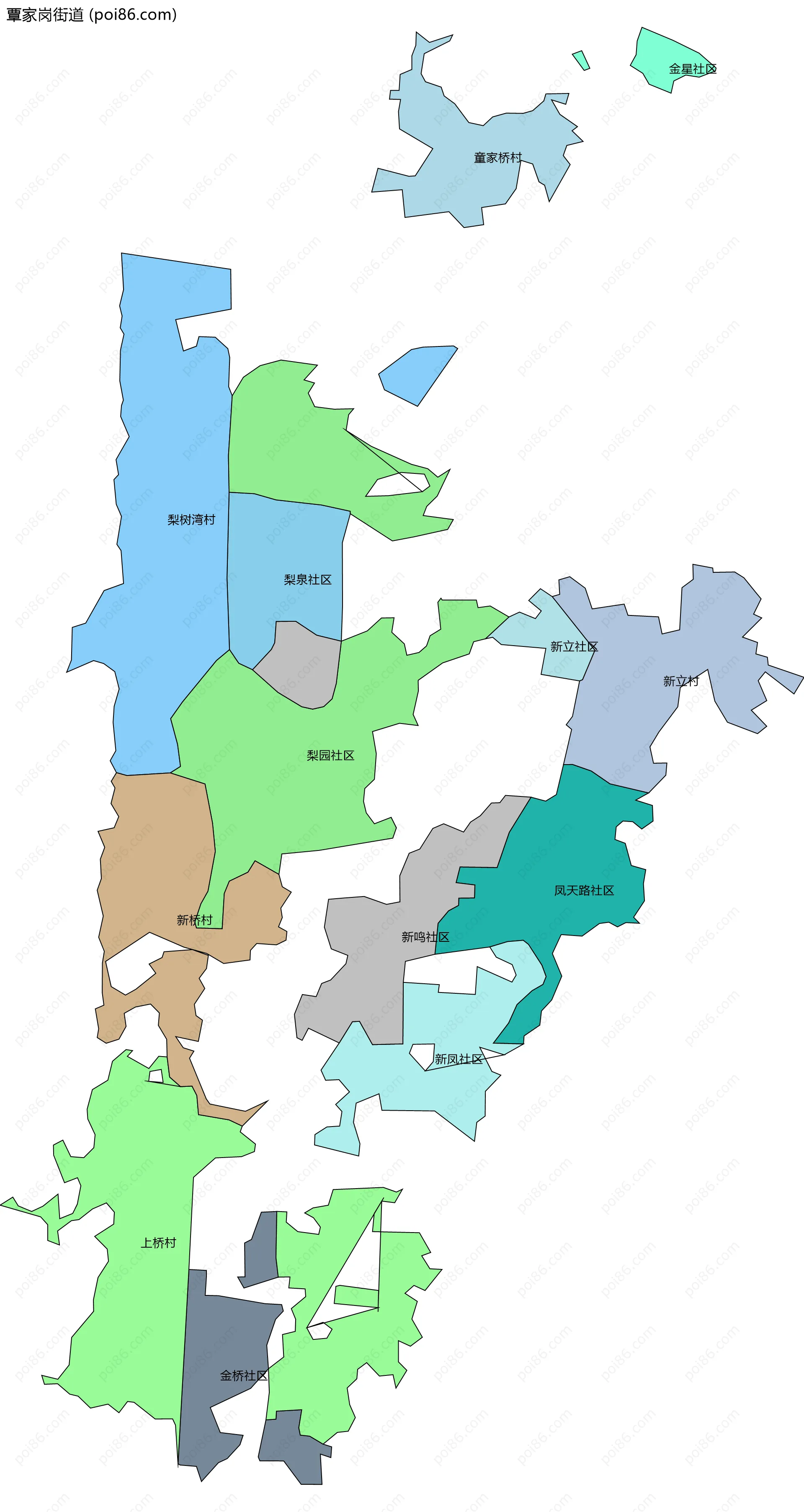 覃家岗街道边界地图(五级行政区划)
