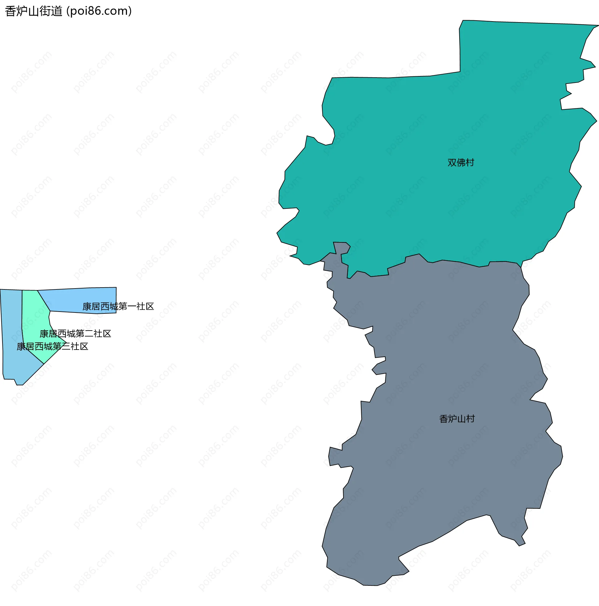 香炉山街道边界地图(五级行政区划)