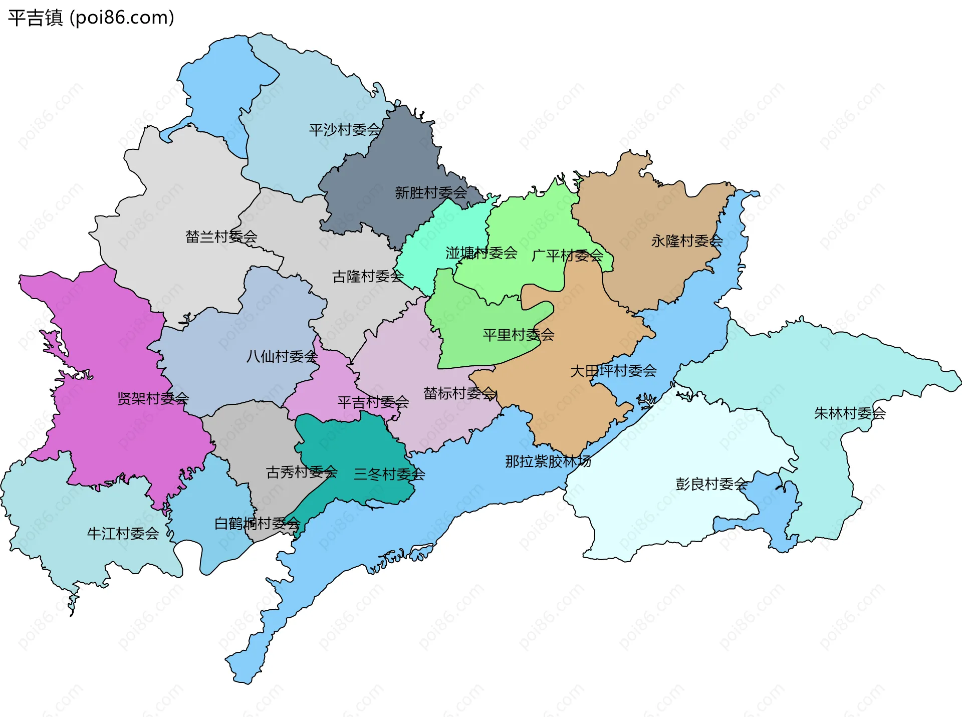 平吉镇边界地图(五级行政区划)