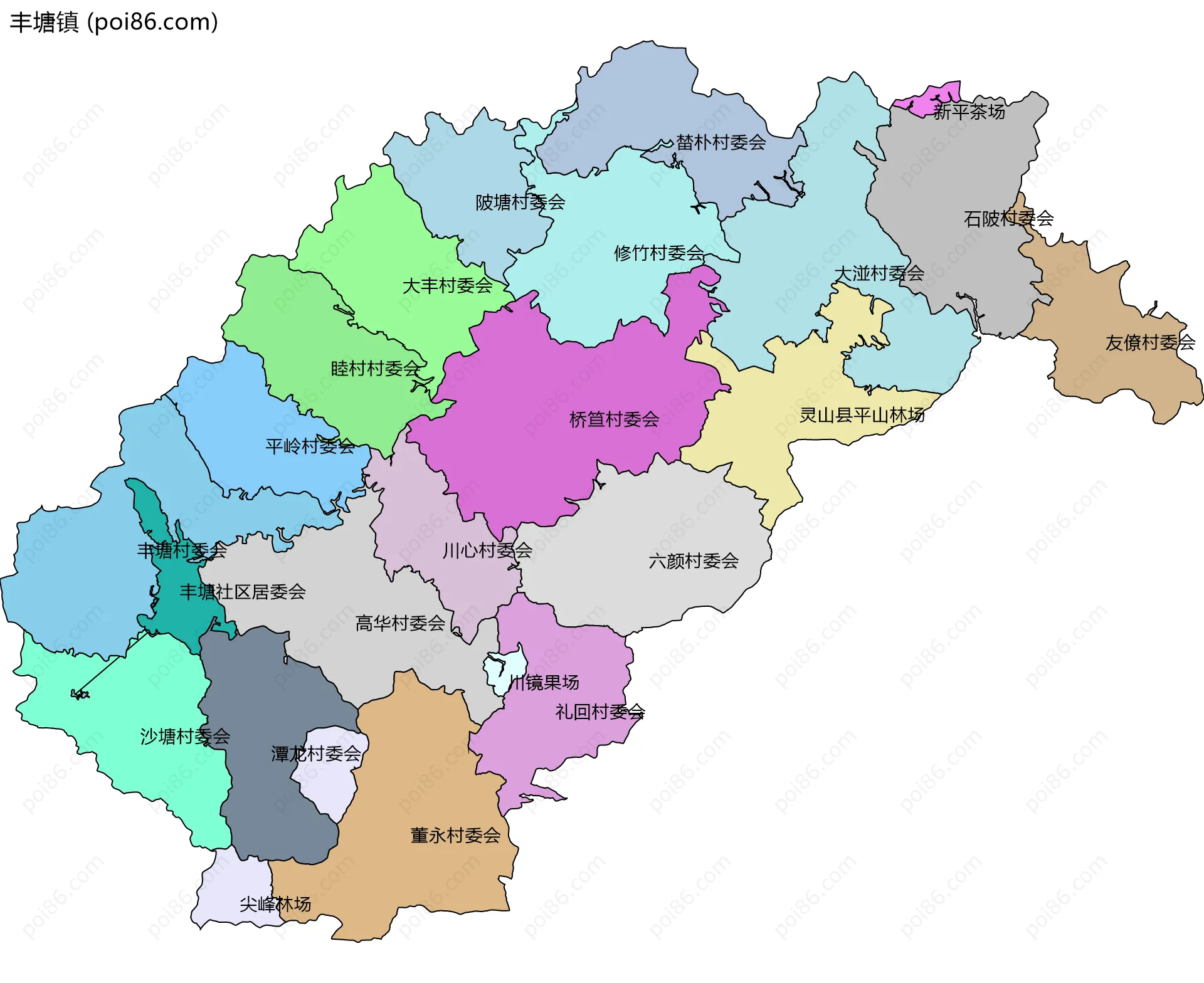 丰塘镇边界地图(五级行政区划)