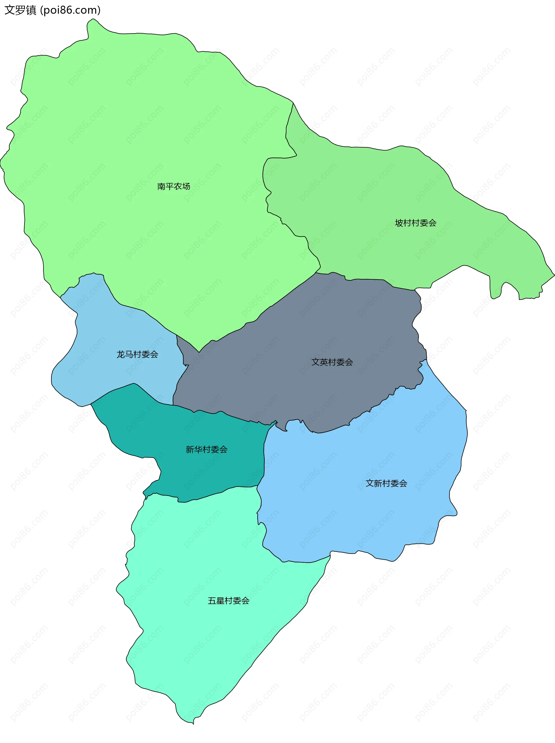 文罗镇边界地图(五级行政区划)