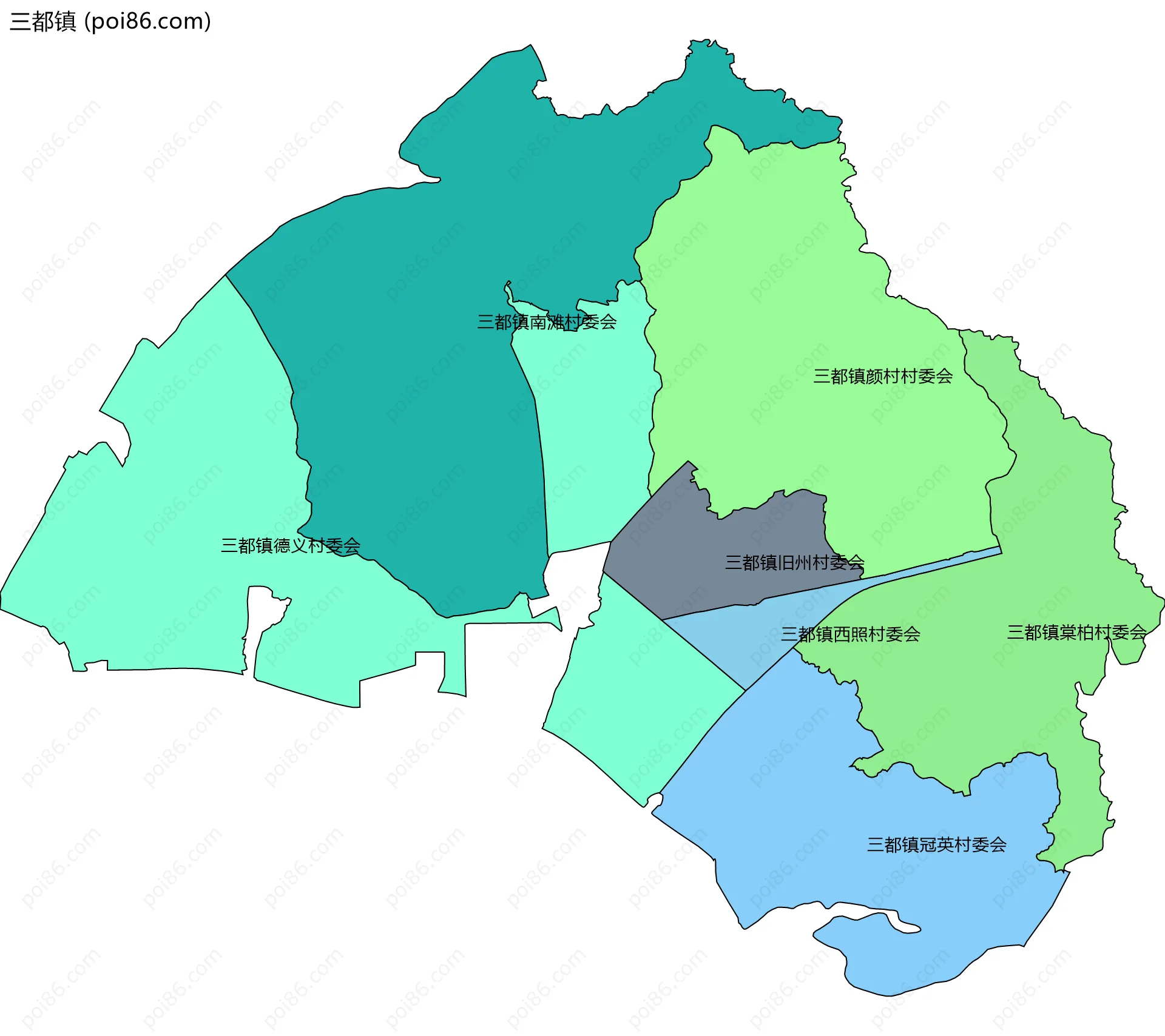 三都镇边界地图(五级行政区划)