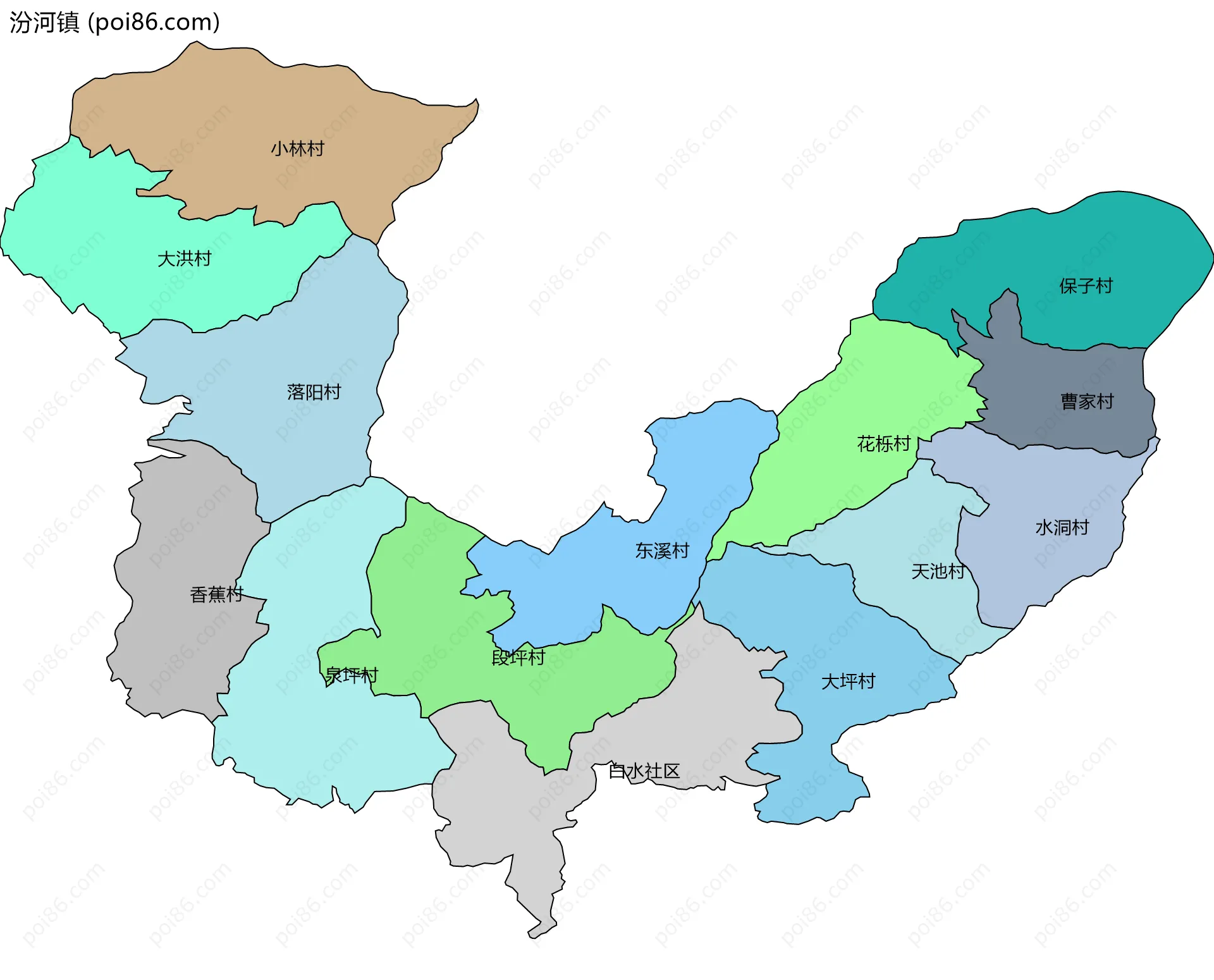 汾河镇边界地图(五级行政区划)