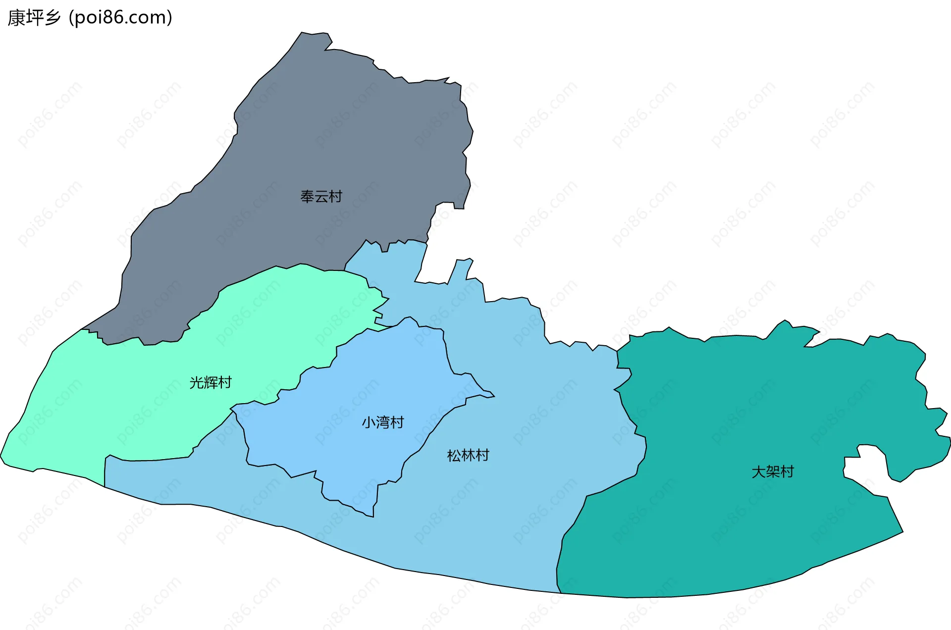 康坪乡边界地图(五级行政区划)