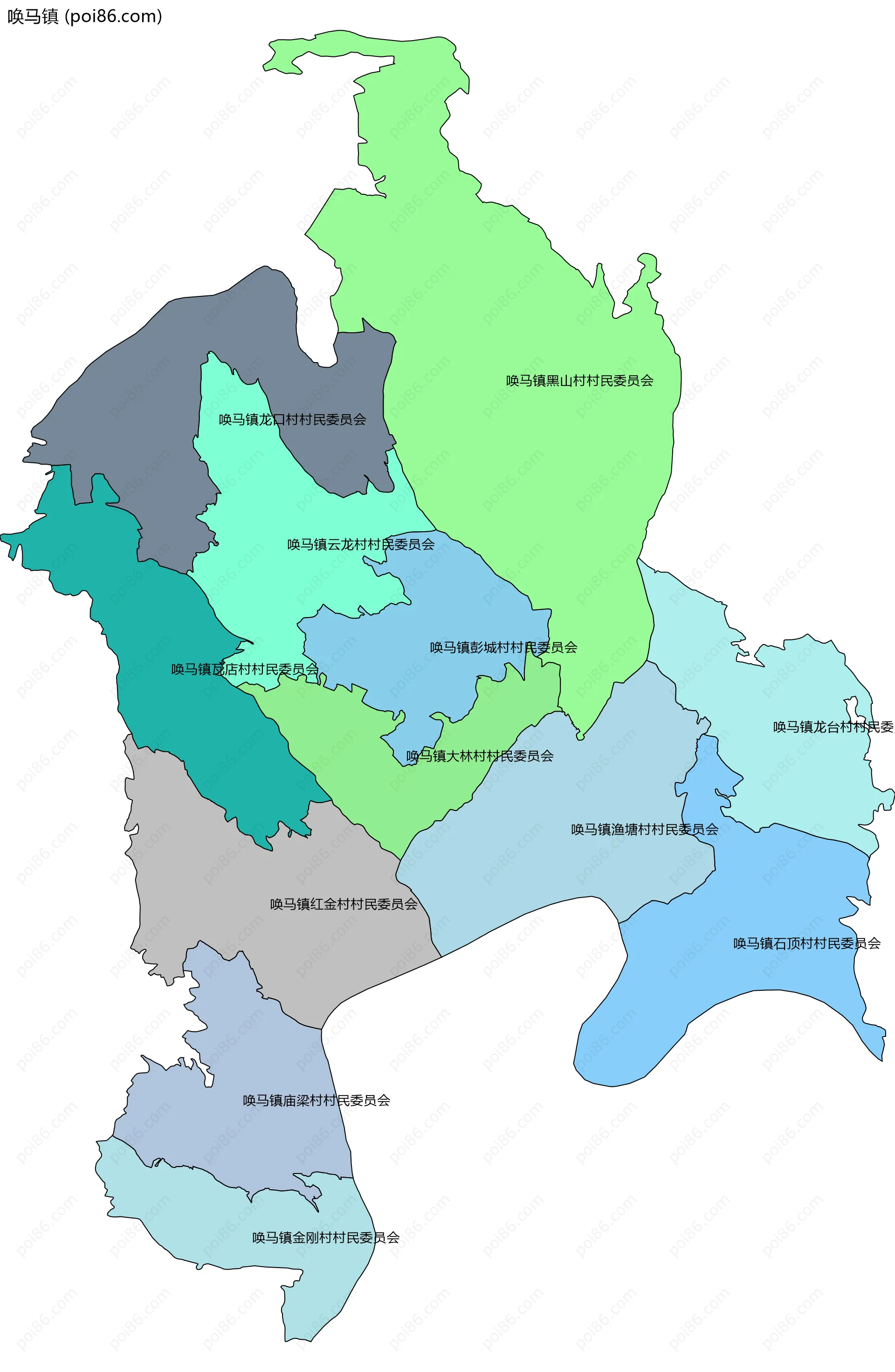 唤马镇边界地图(五级行政区划)