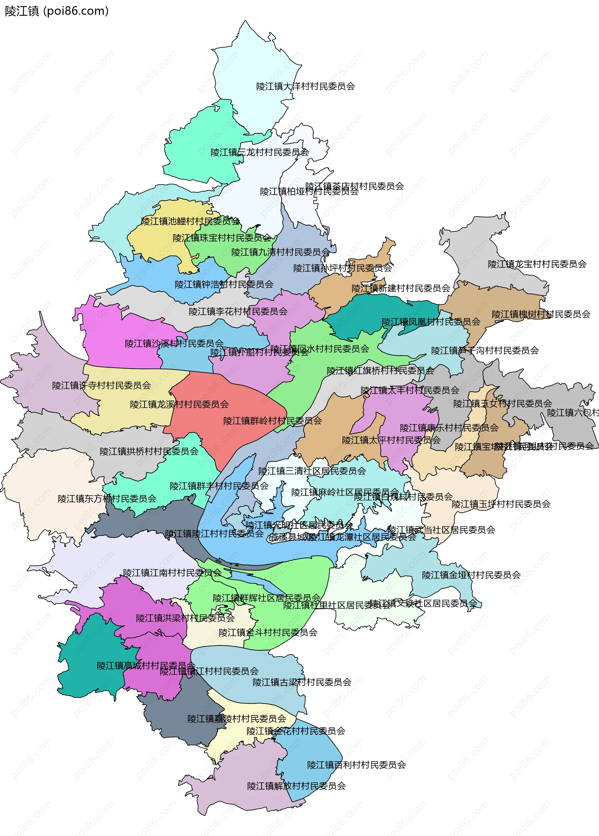 陵江镇边界地图(五级行政区划)