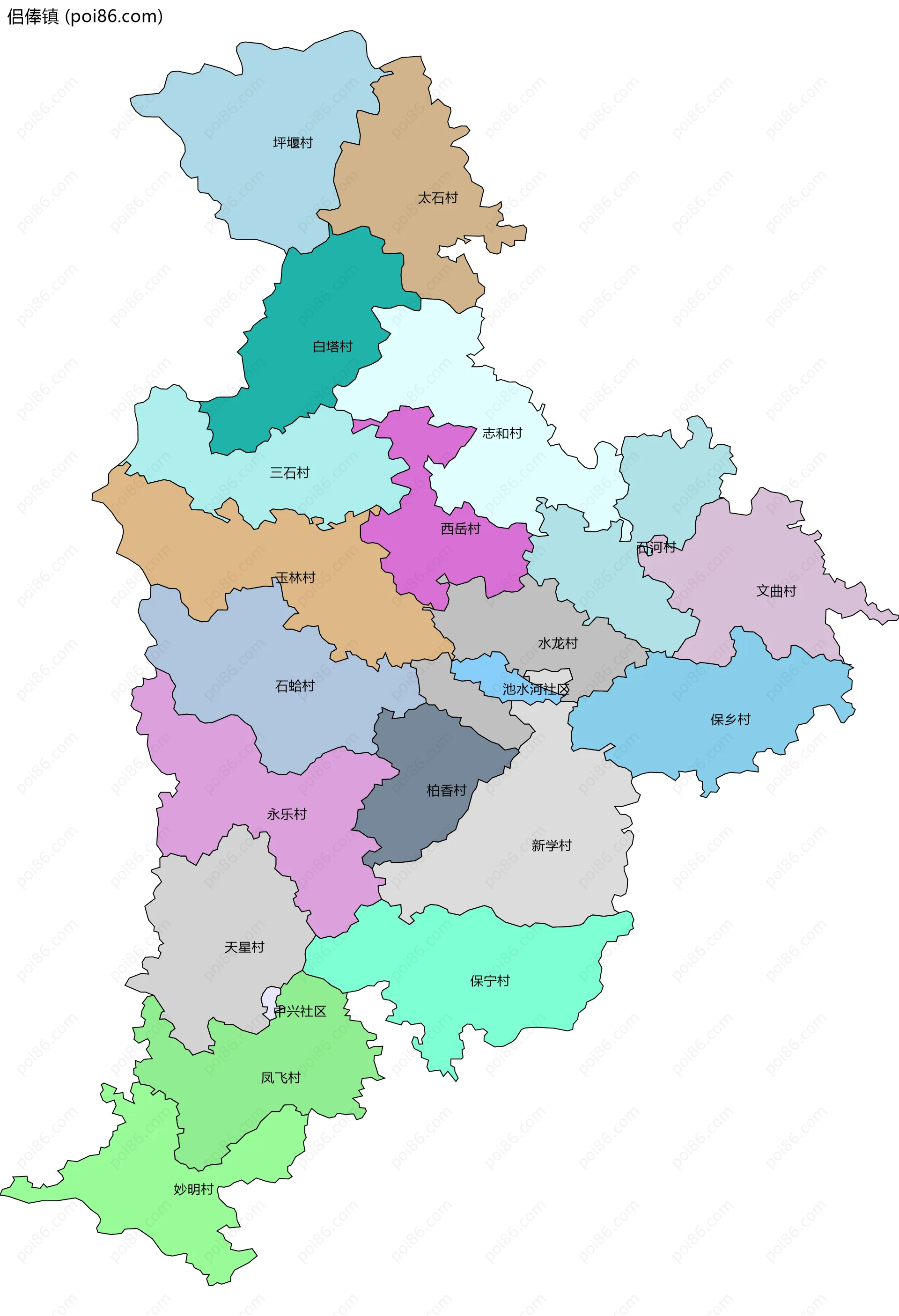 侣俸镇边界地图(五级行政区划)