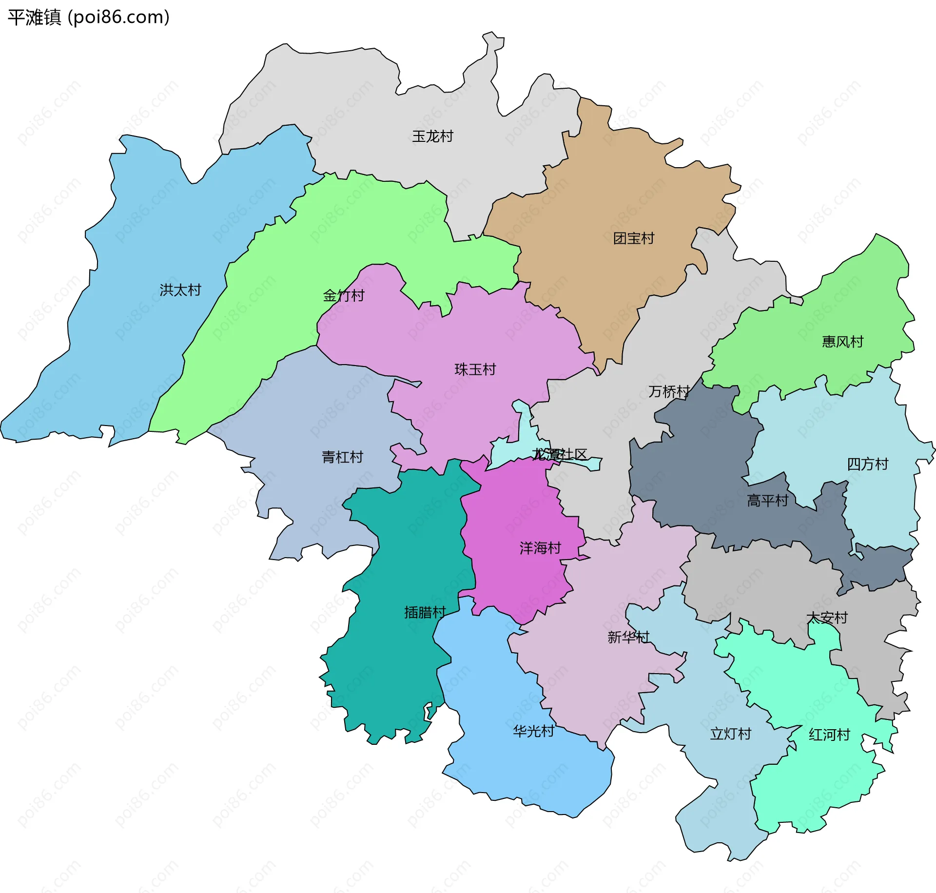 平滩镇边界地图(五级行政区划)