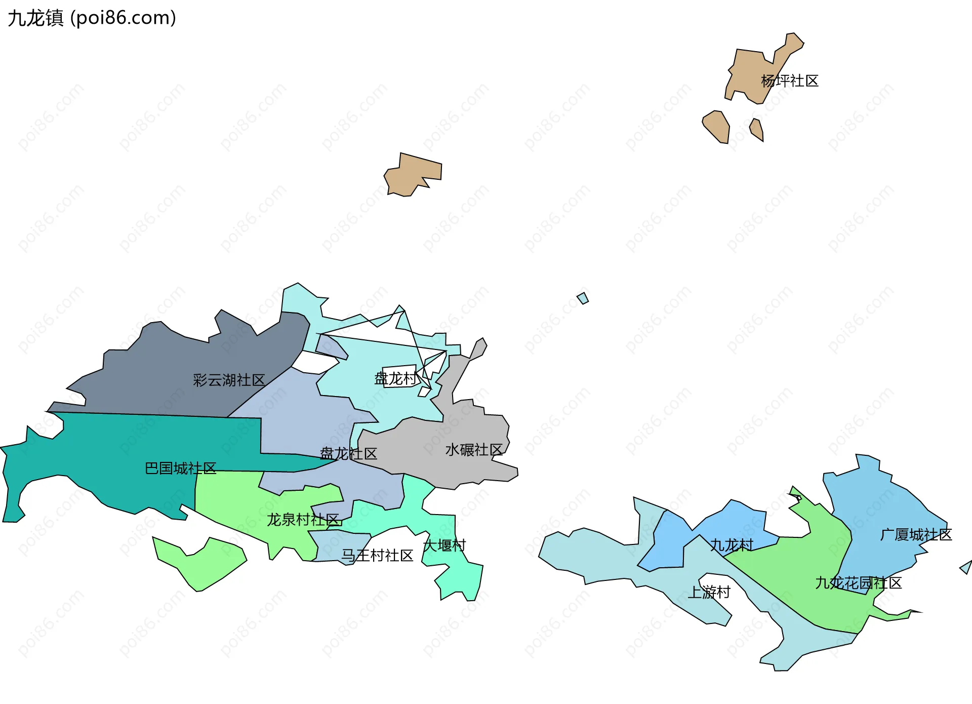 九龙镇边界地图(五级行政区划)