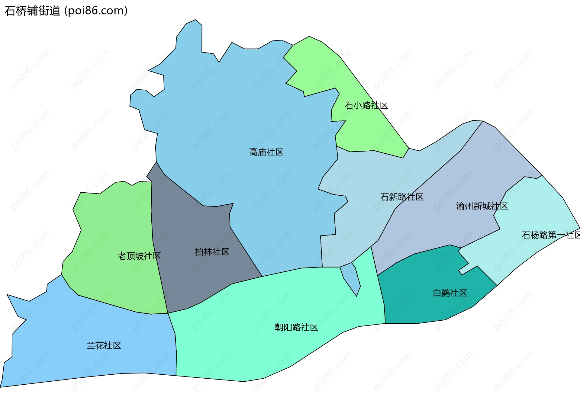 石桥铺街道边界地图(五级行政区划)