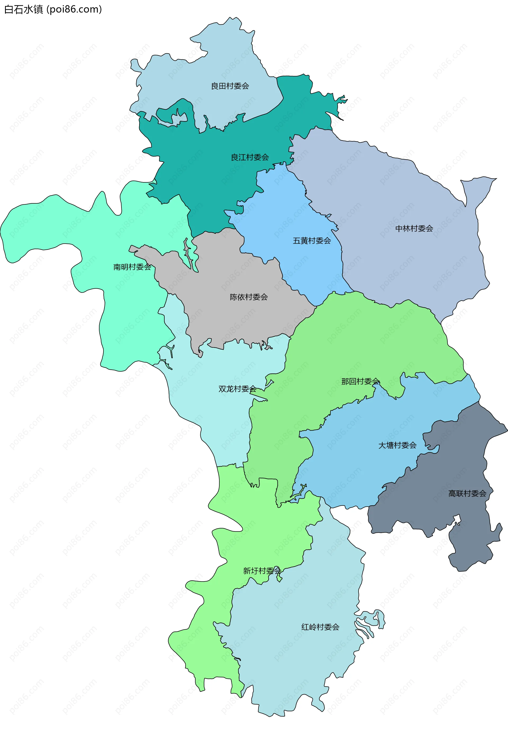 白石水镇边界地图(五级行政区划)