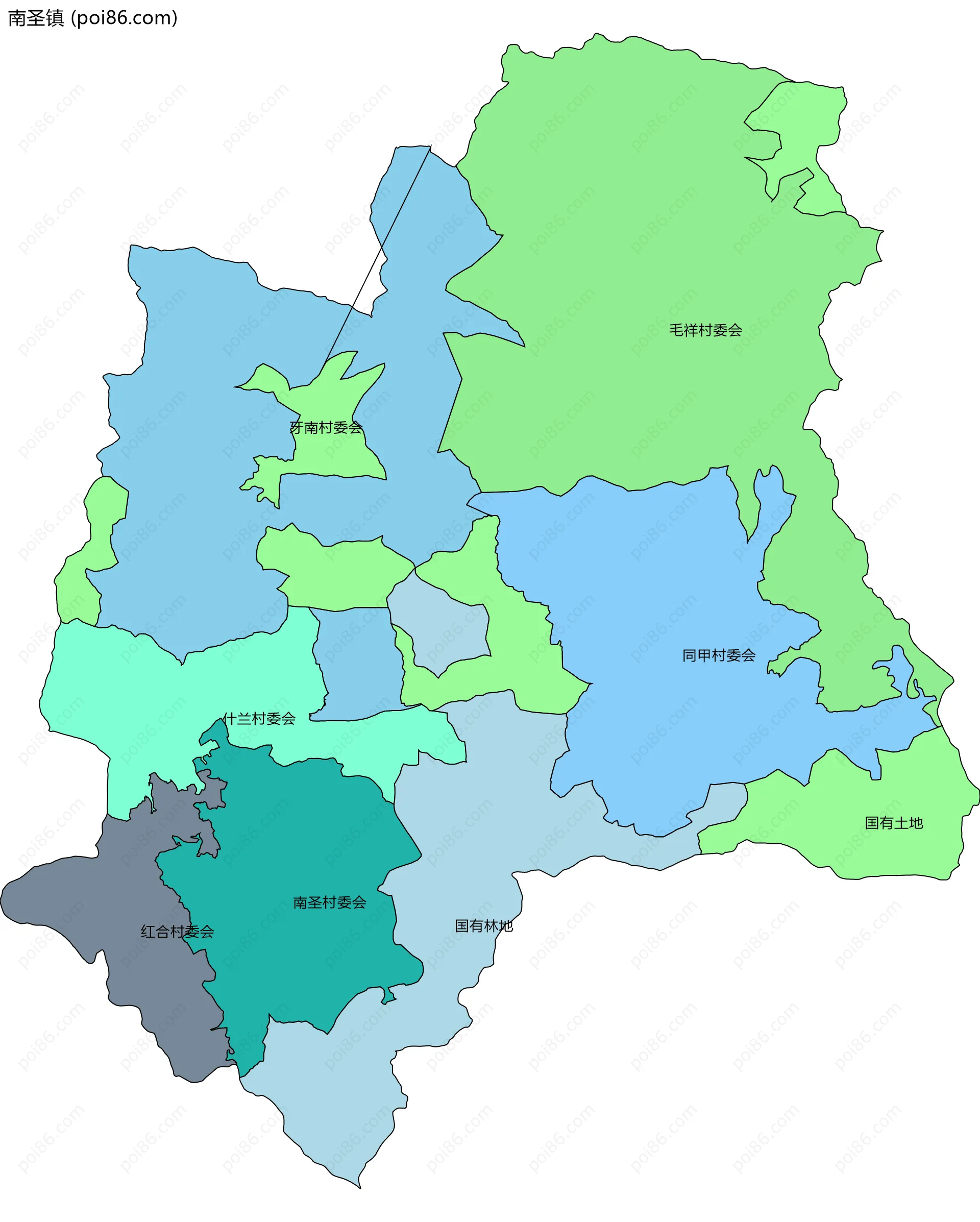 南圣镇边界地图(五级行政区划)