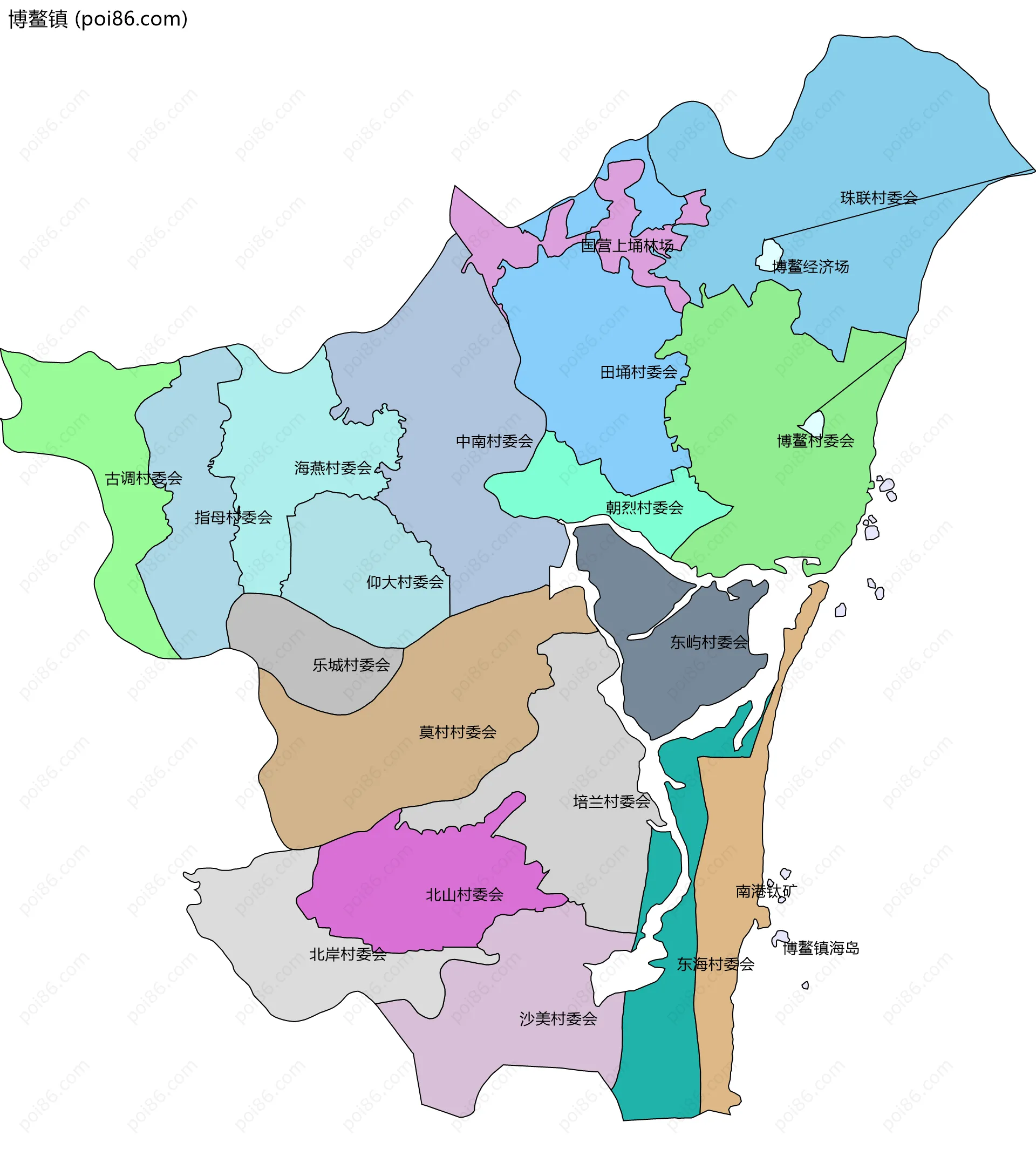 博鳌镇边界地图(五级行政区划)