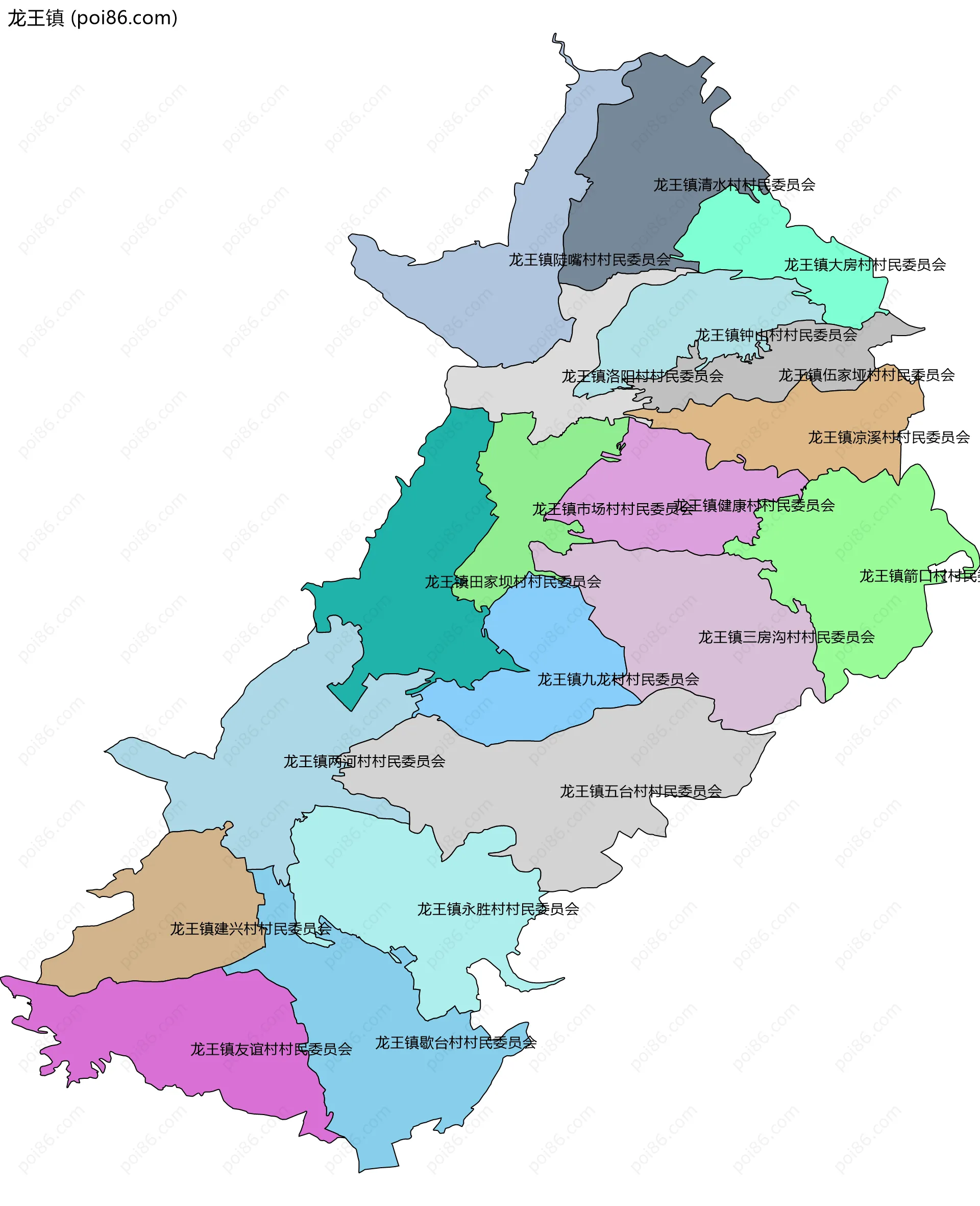 龙王镇边界地图(五级行政区划)