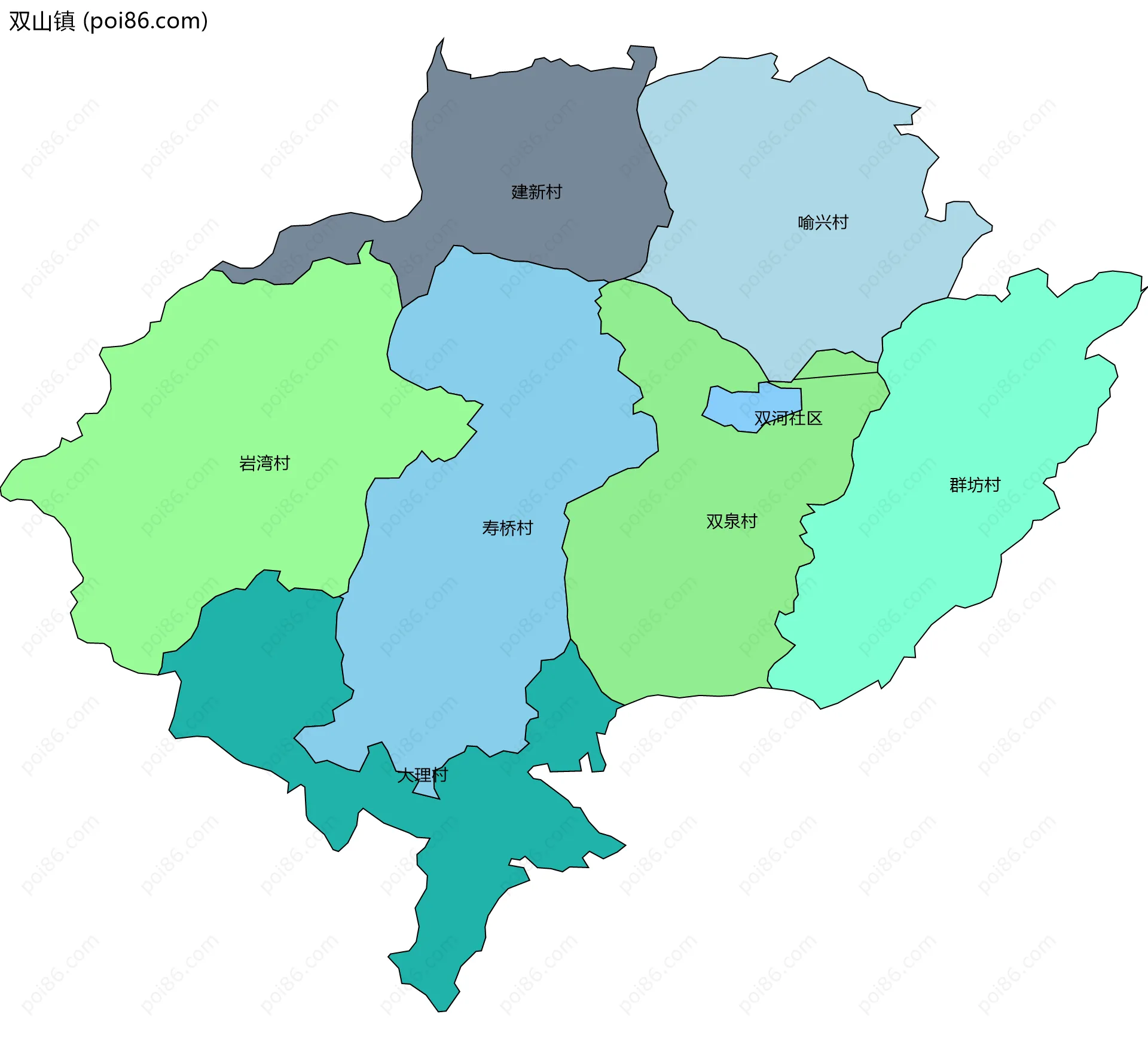 双山镇边界地图(五级行政区划)
