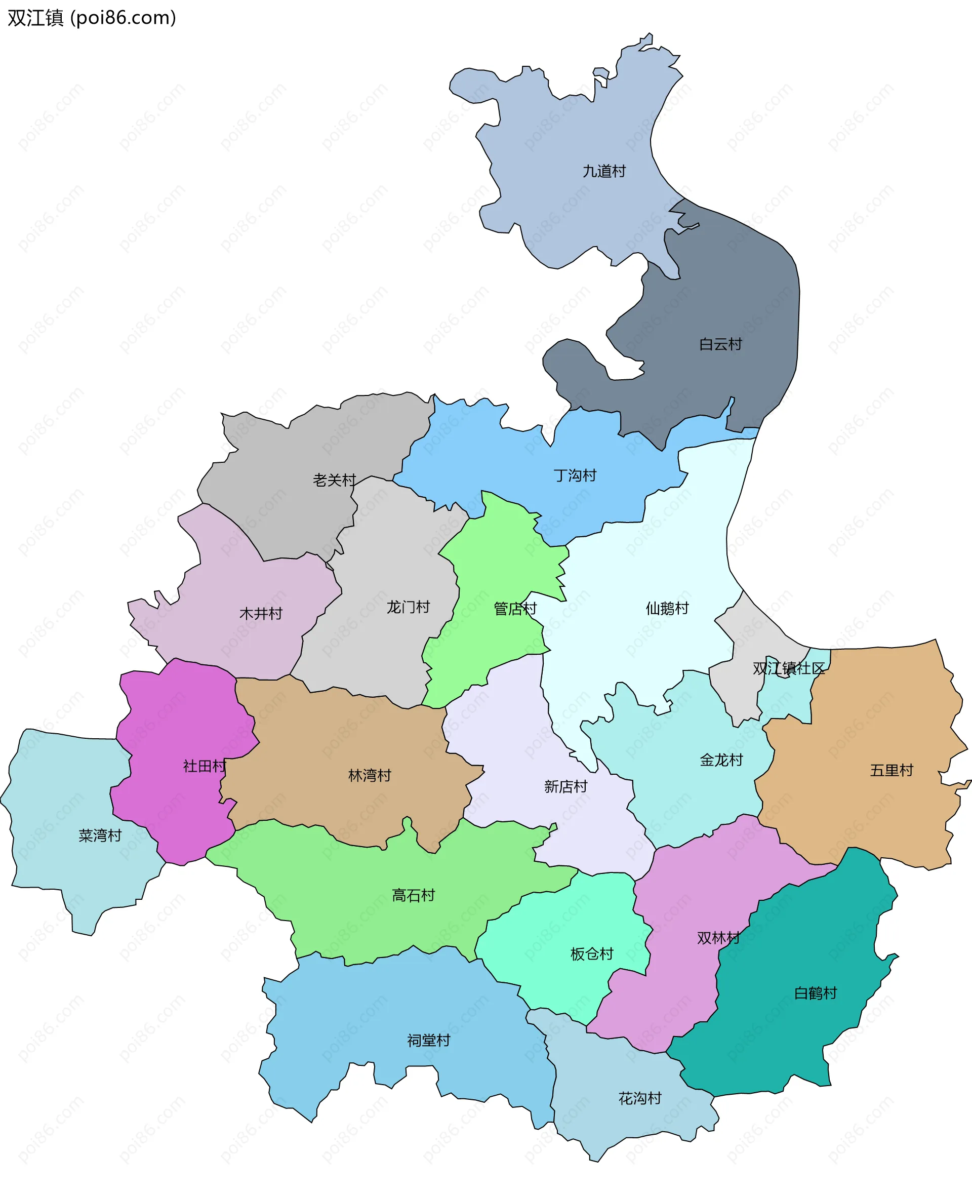 双江镇边界地图(五级行政区划)