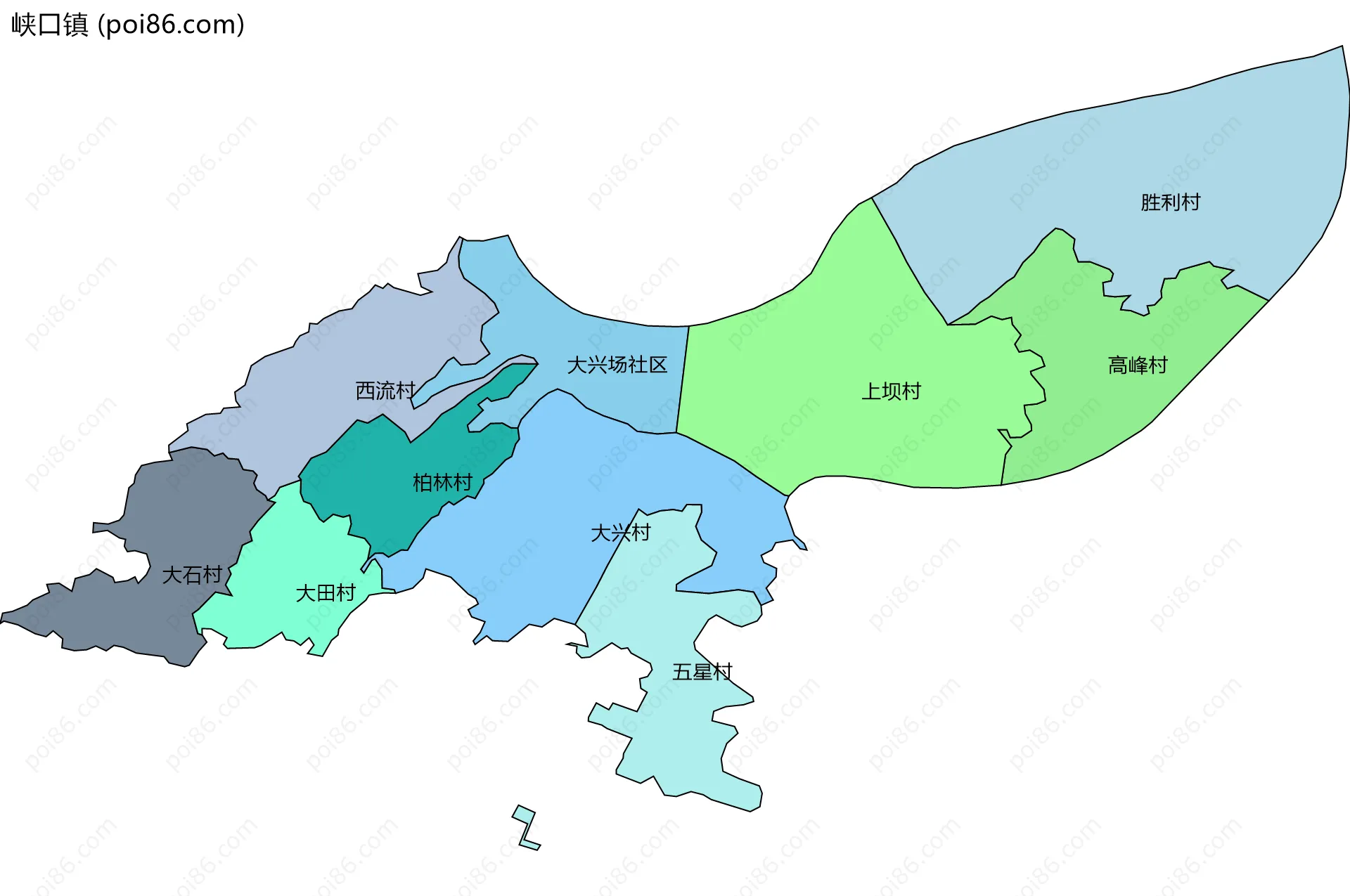 峡口镇边界地图(五级行政区划)