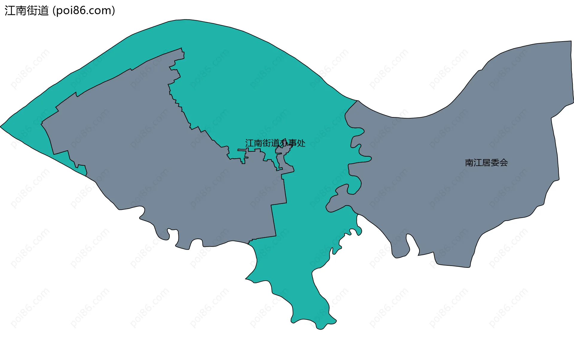 江南街道边界地图(五级行政区划)