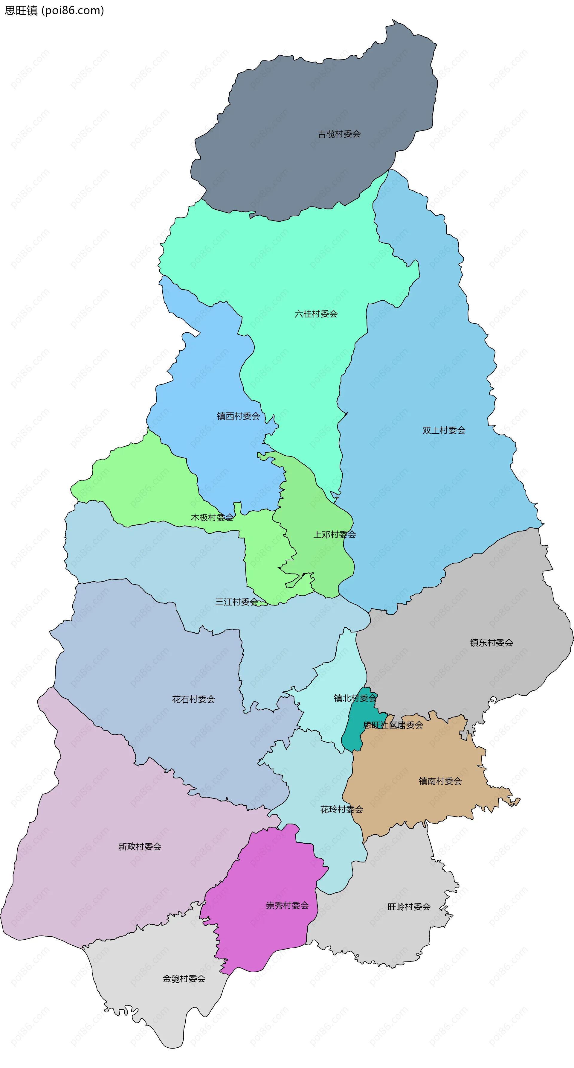 思旺镇边界地图(五级行政区划)