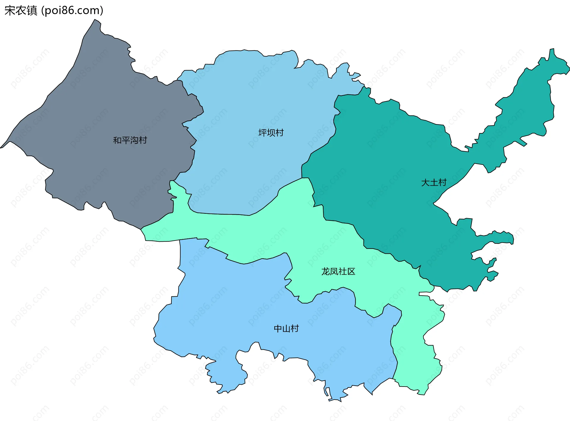 宋农镇边界地图(五级行政区划)