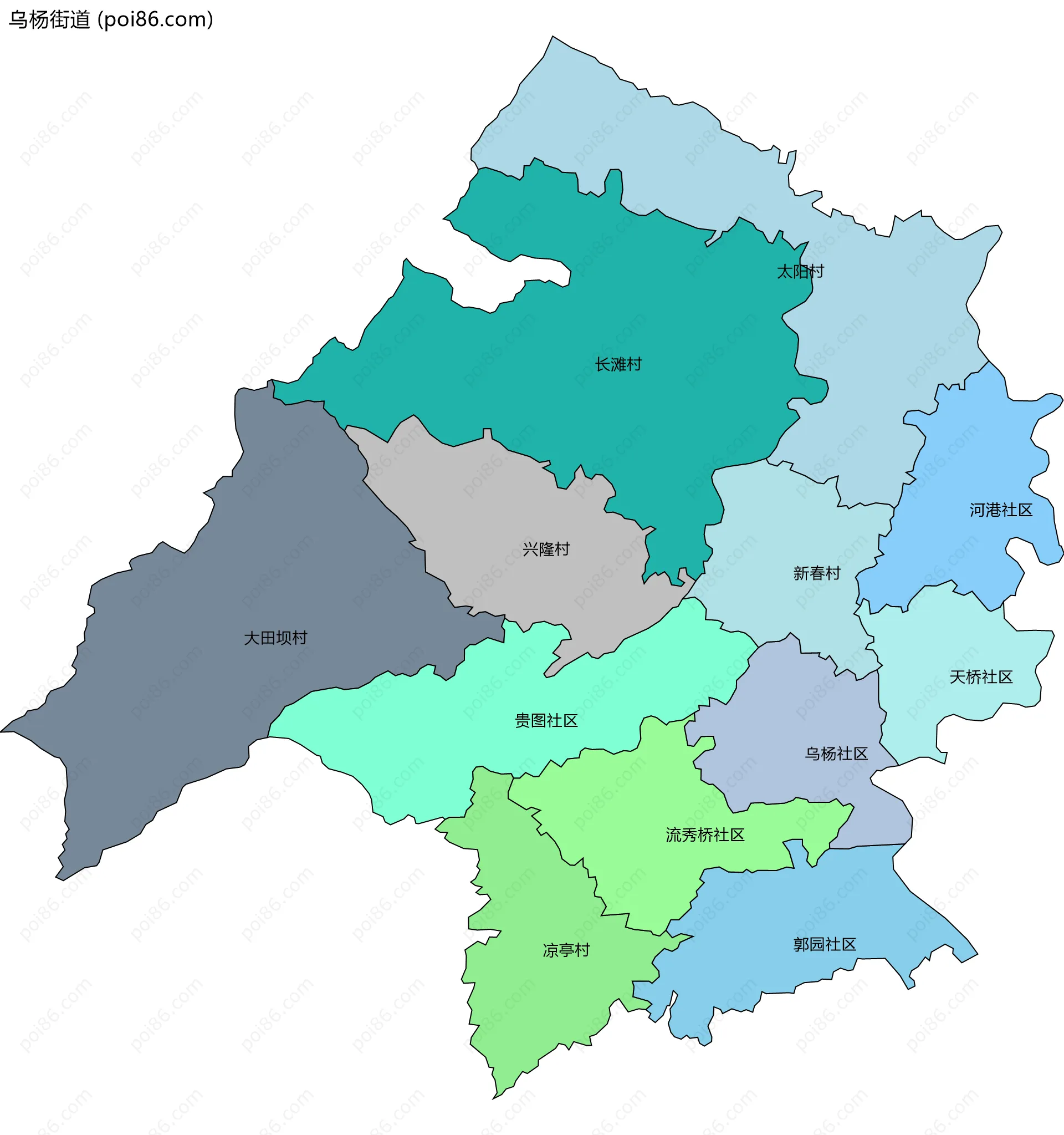 乌杨街道边界地图(五级行政区划)