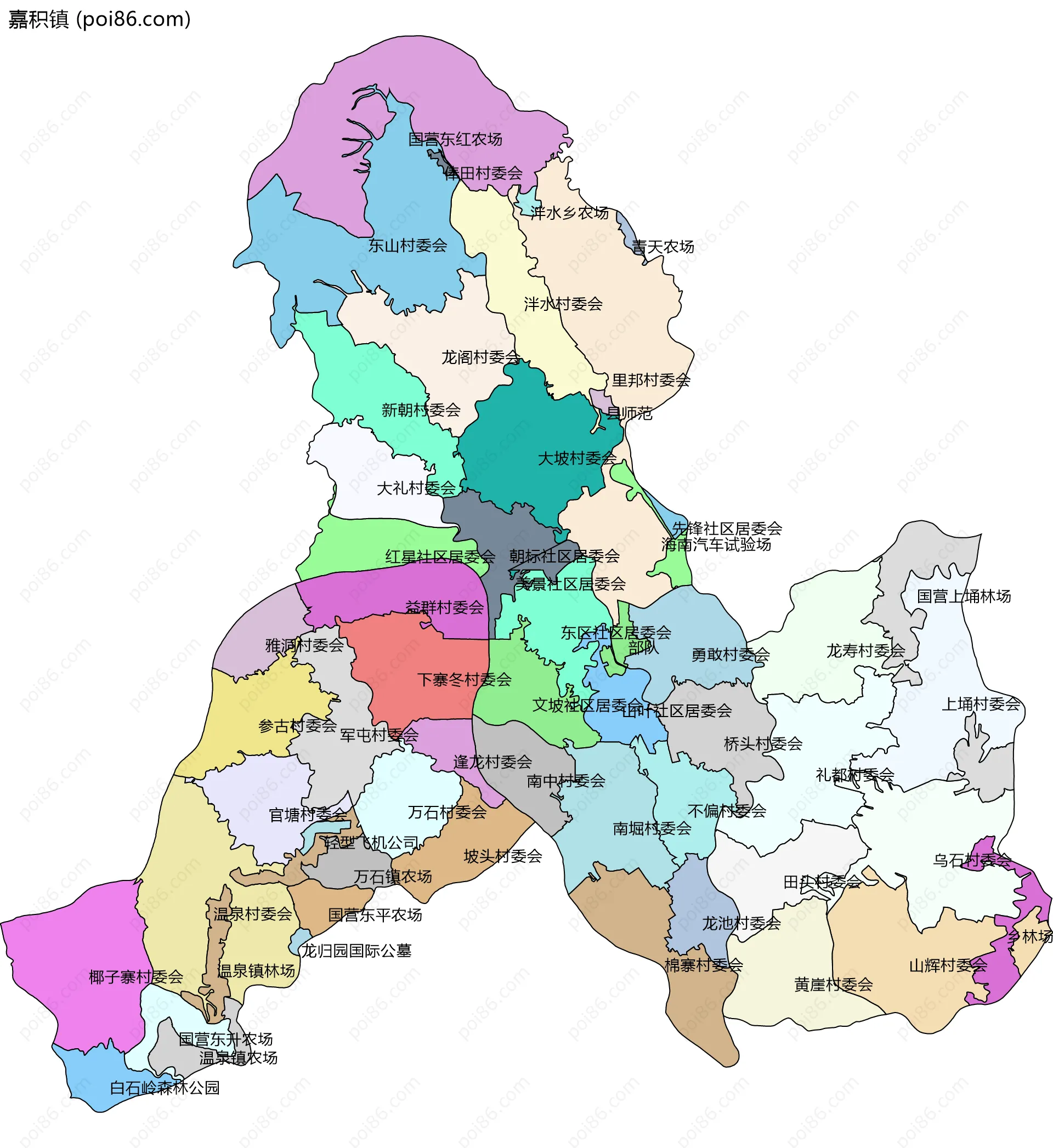 嘉积镇边界地图(五级行政区划)