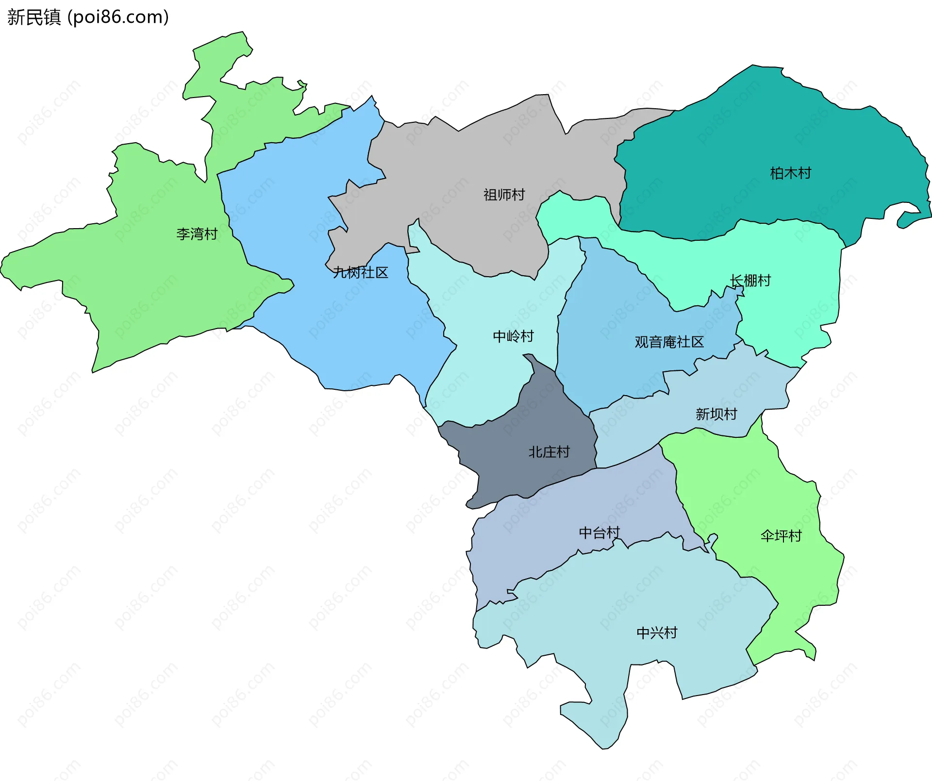 新民镇边界地图(五级行政区划)