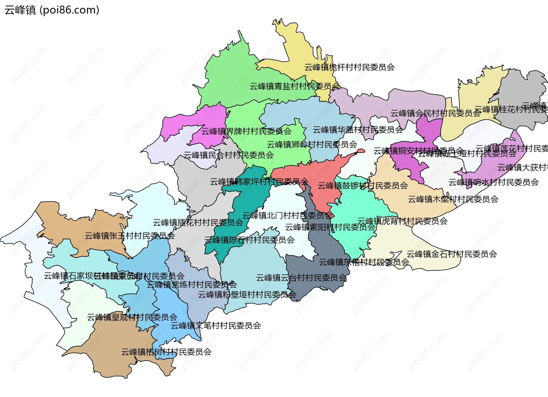 云峰镇边界地图(五级行政区划)