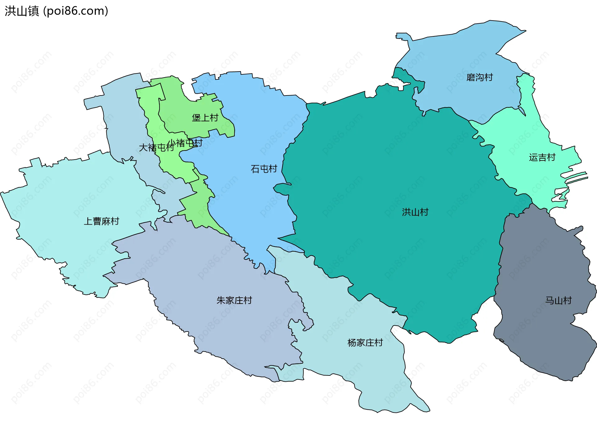 洪山镇边界地图(五级行政区划)