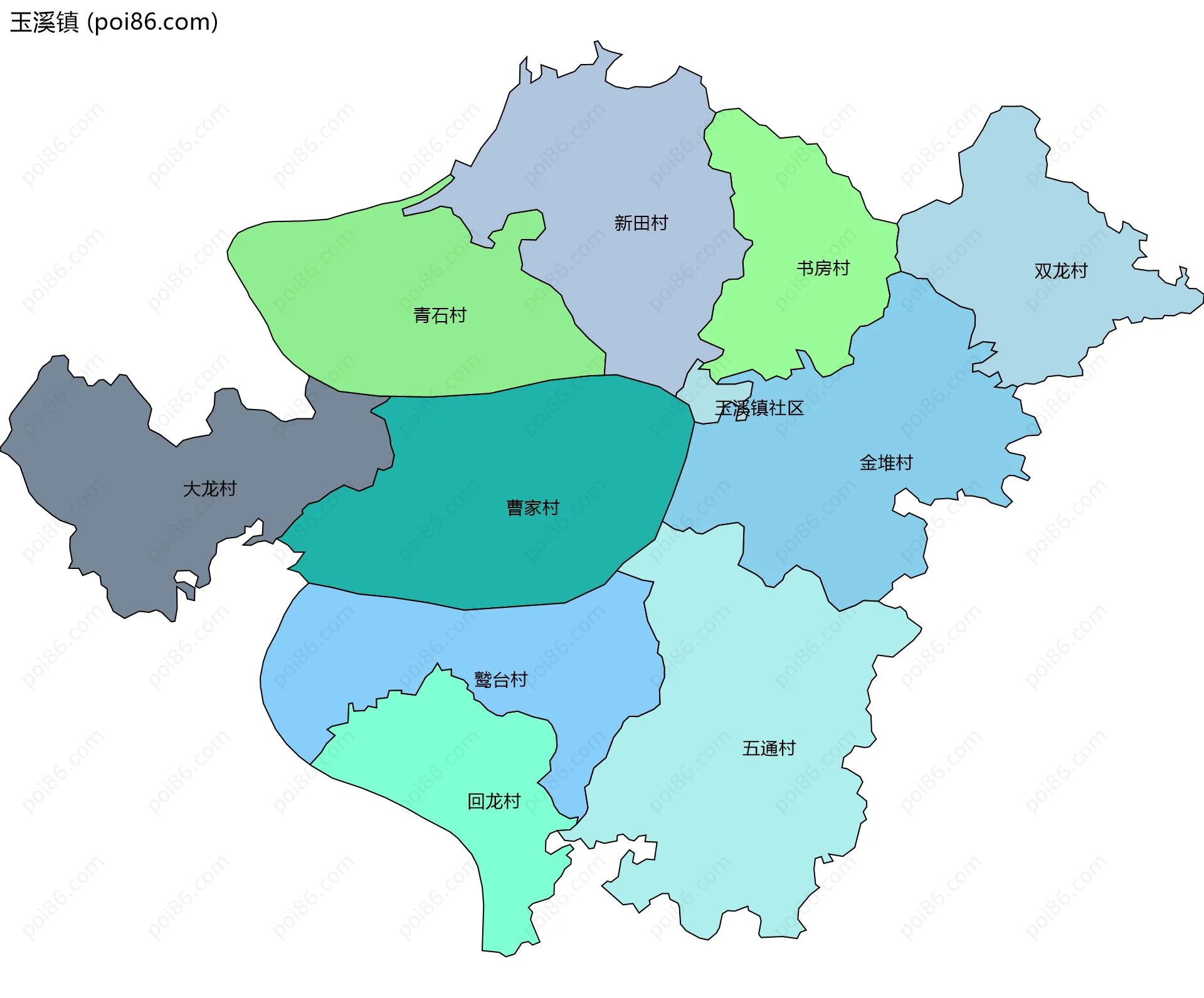 玉溪镇边界地图(五级行政区划)