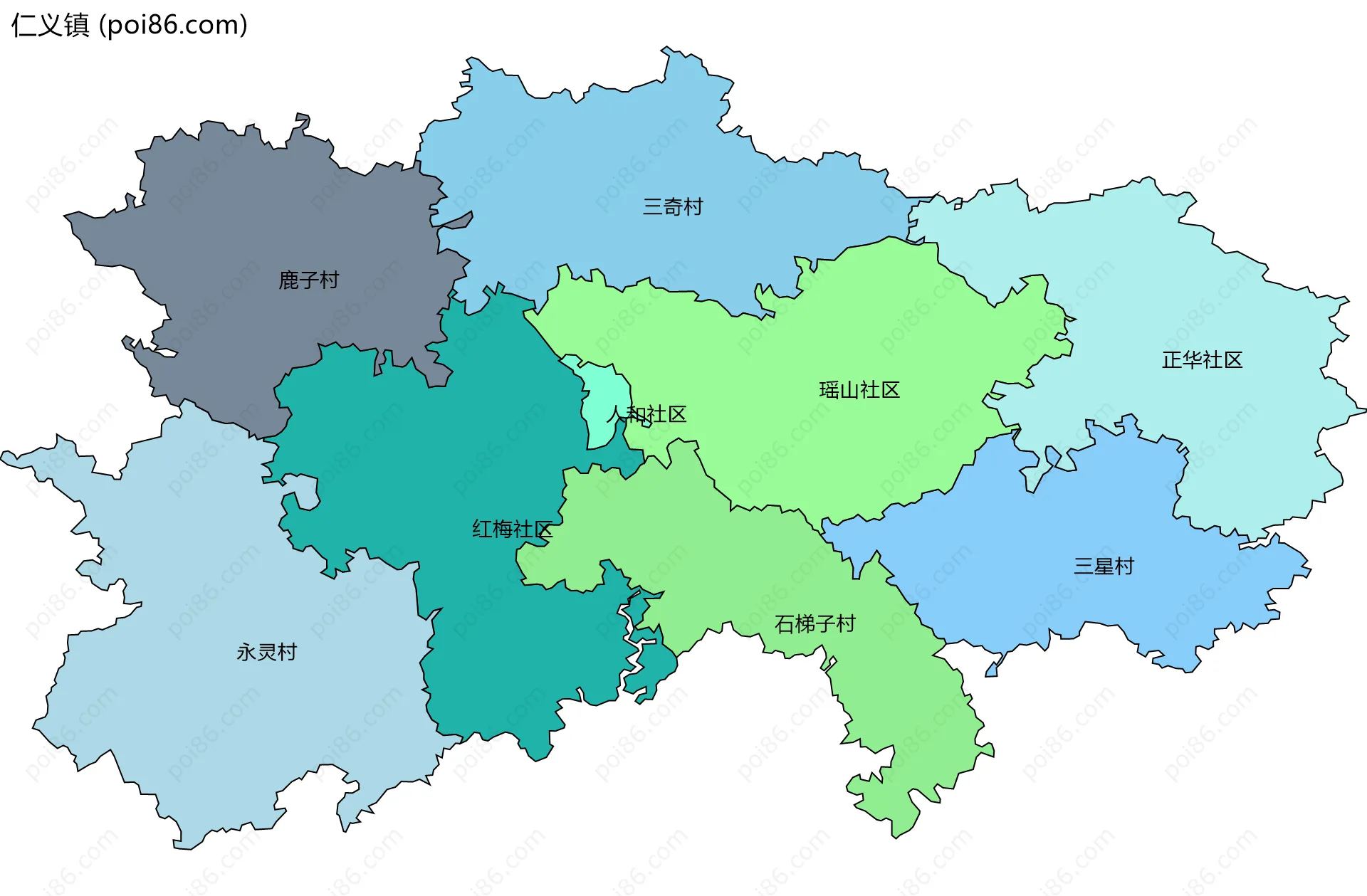 仁义镇边界地图(五级行政区划)