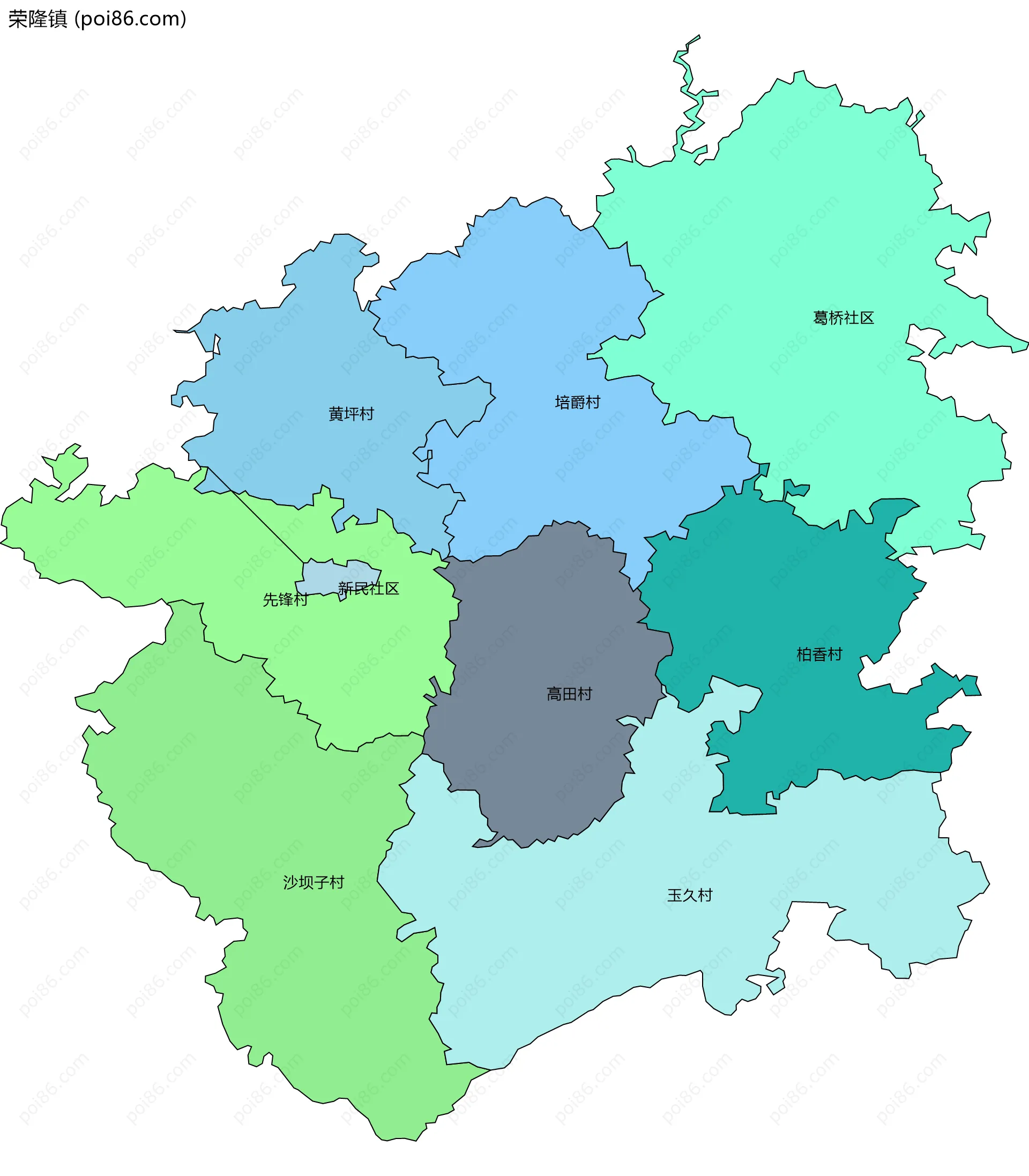 荣隆镇边界地图(五级行政区划)