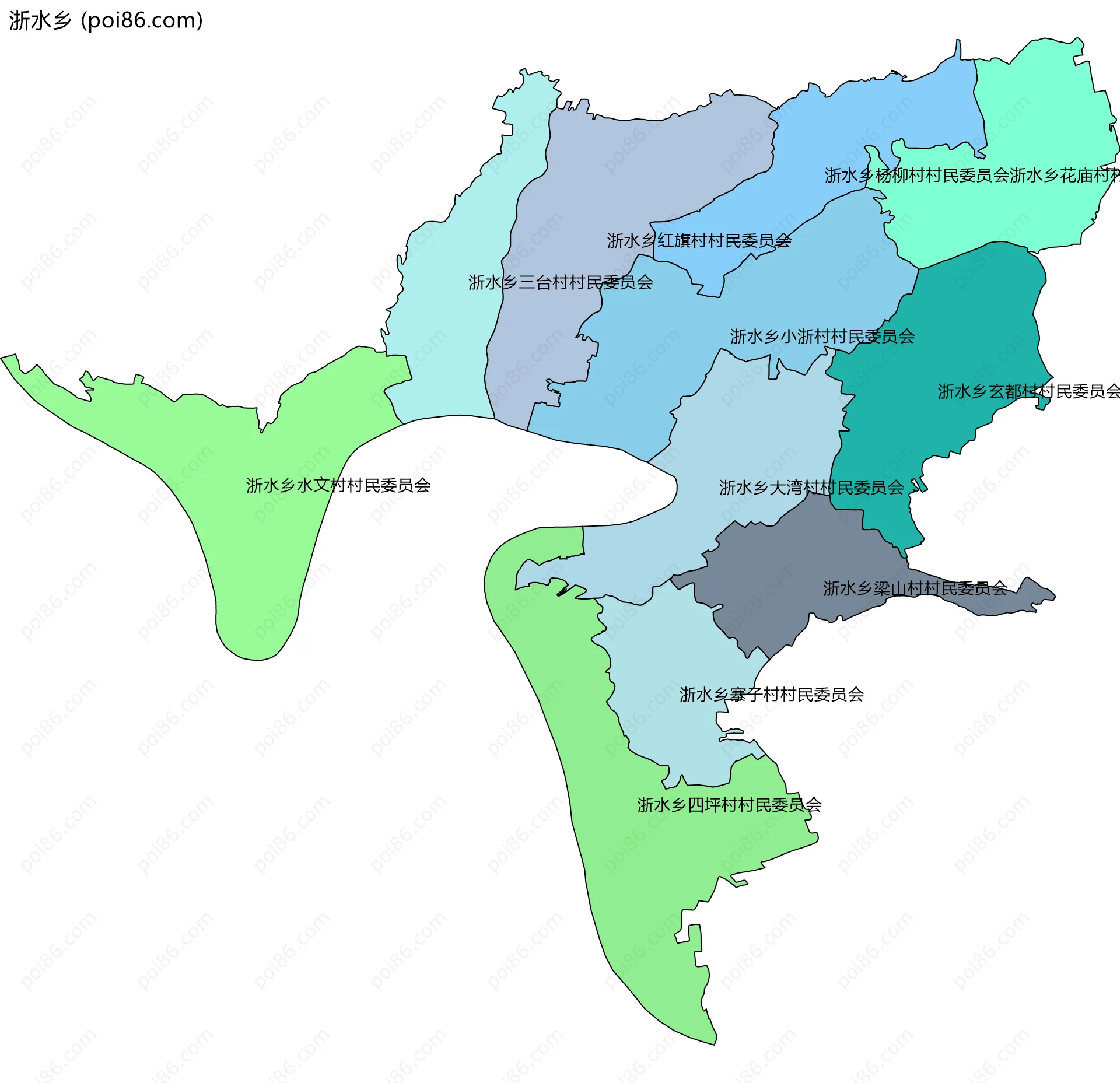 浙水乡边界地图(五级行政区划)