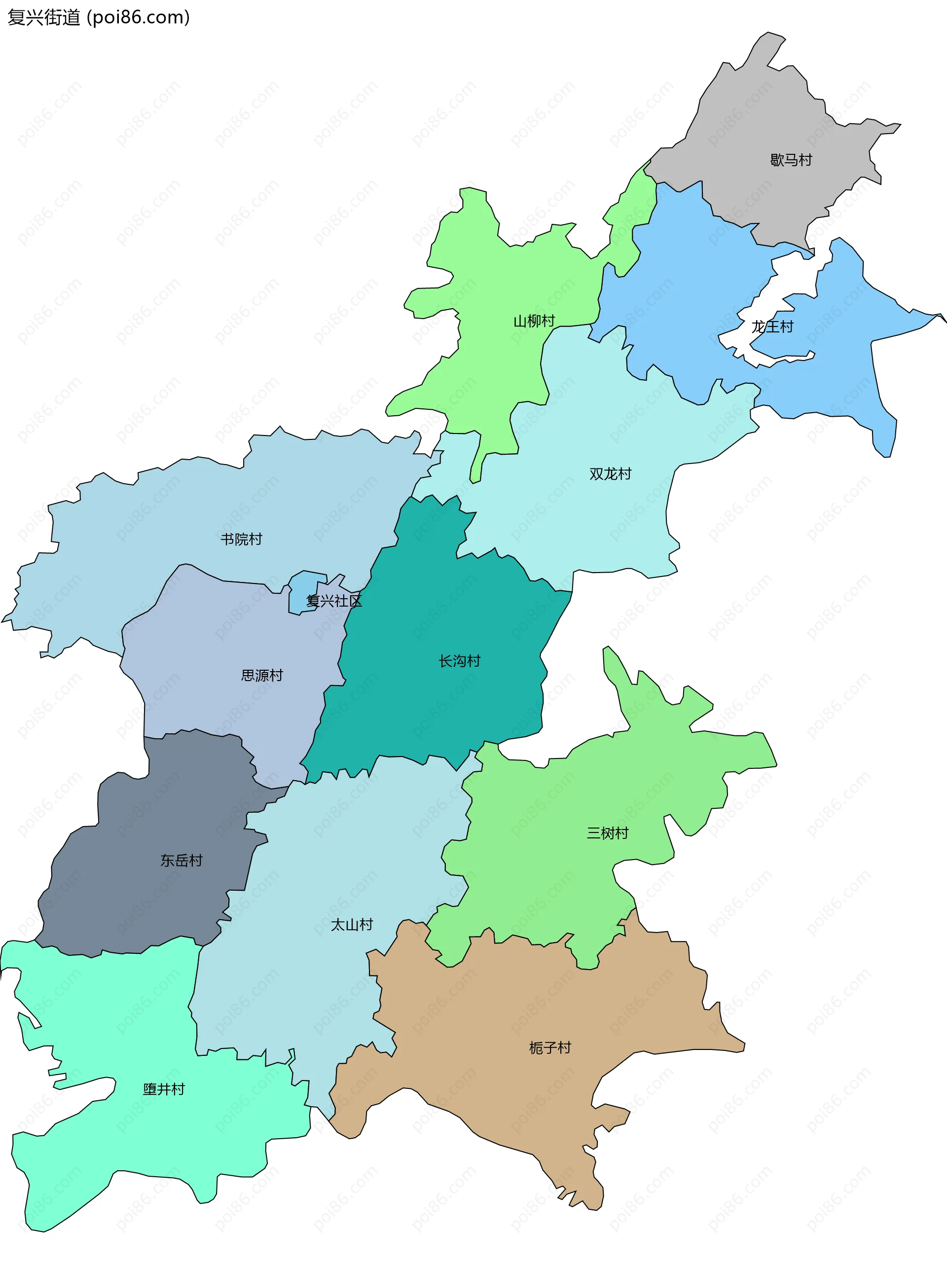 复兴街道边界地图(五级行政区划)