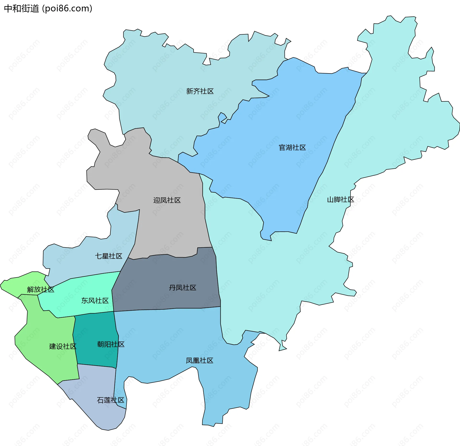 中和街道边界地图(五级行政区划)