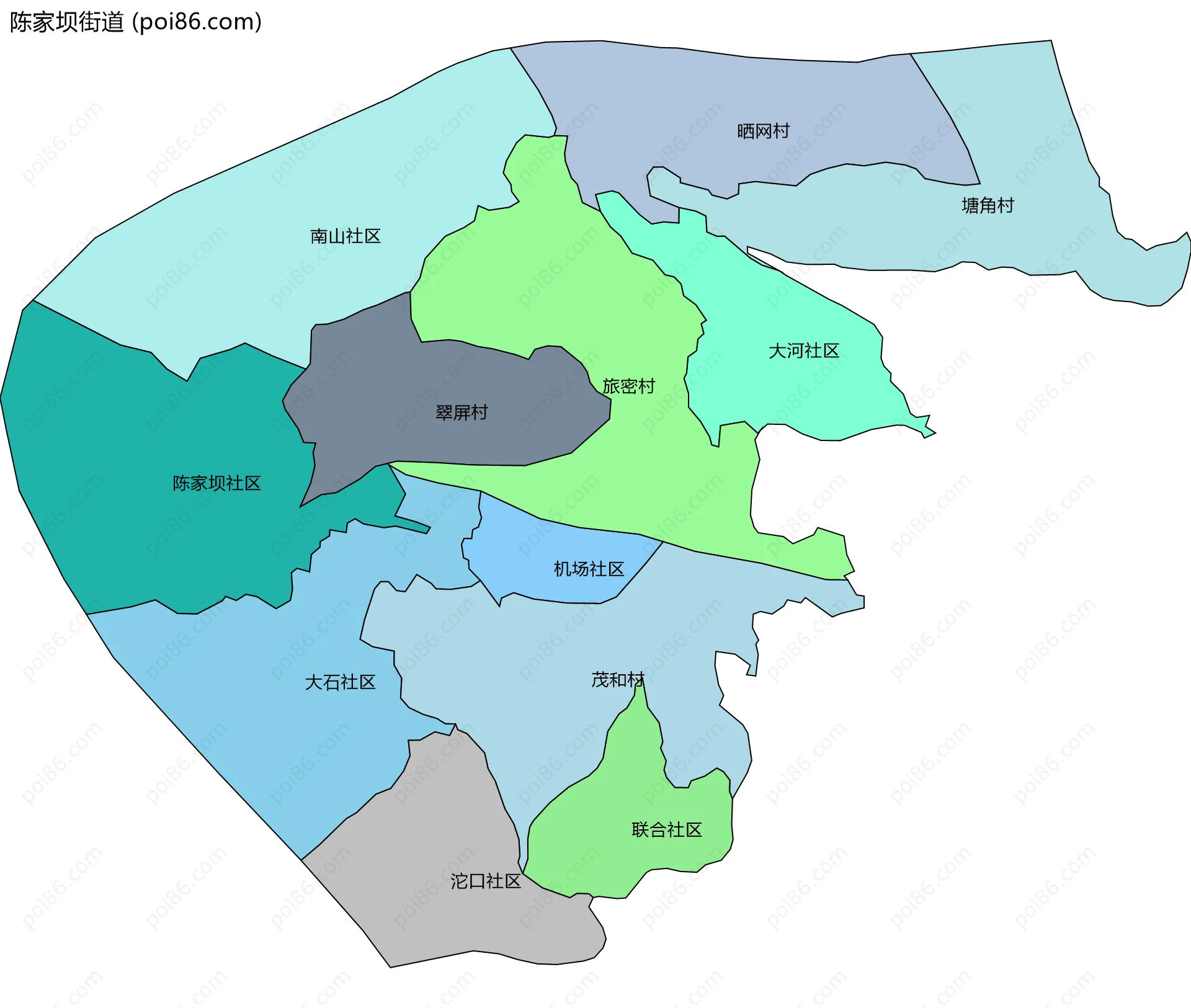 陈家坝街道边界地图(五级行政区划)