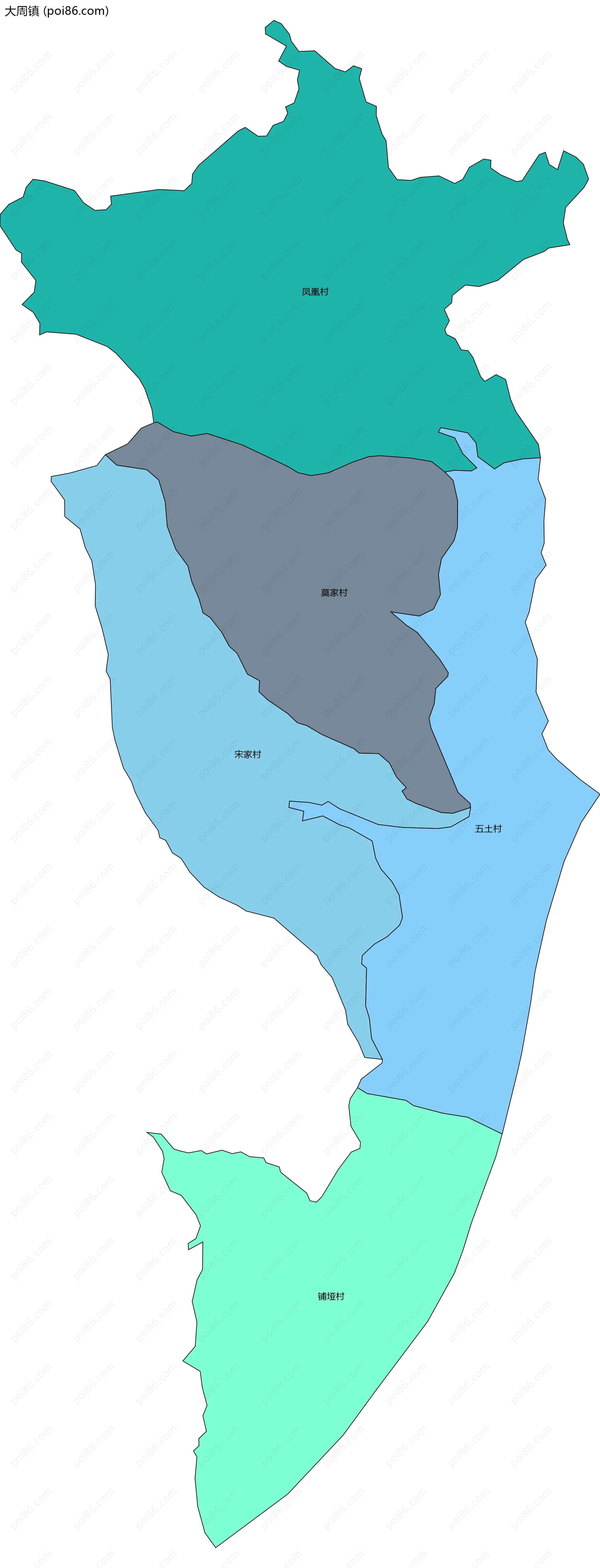 大周镇边界地图(五级行政区划)