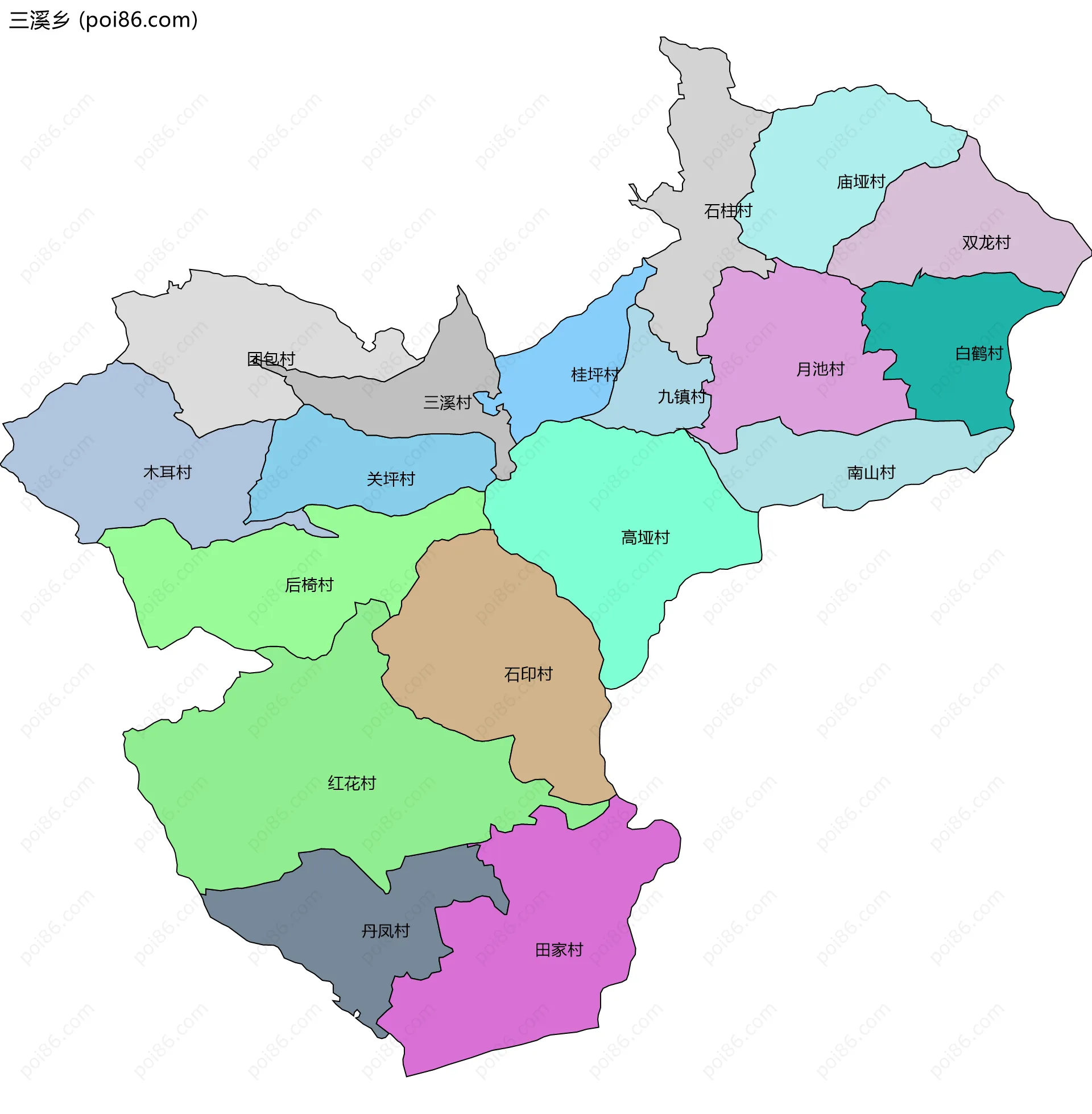 三溪乡边界地图(五级行政区划)