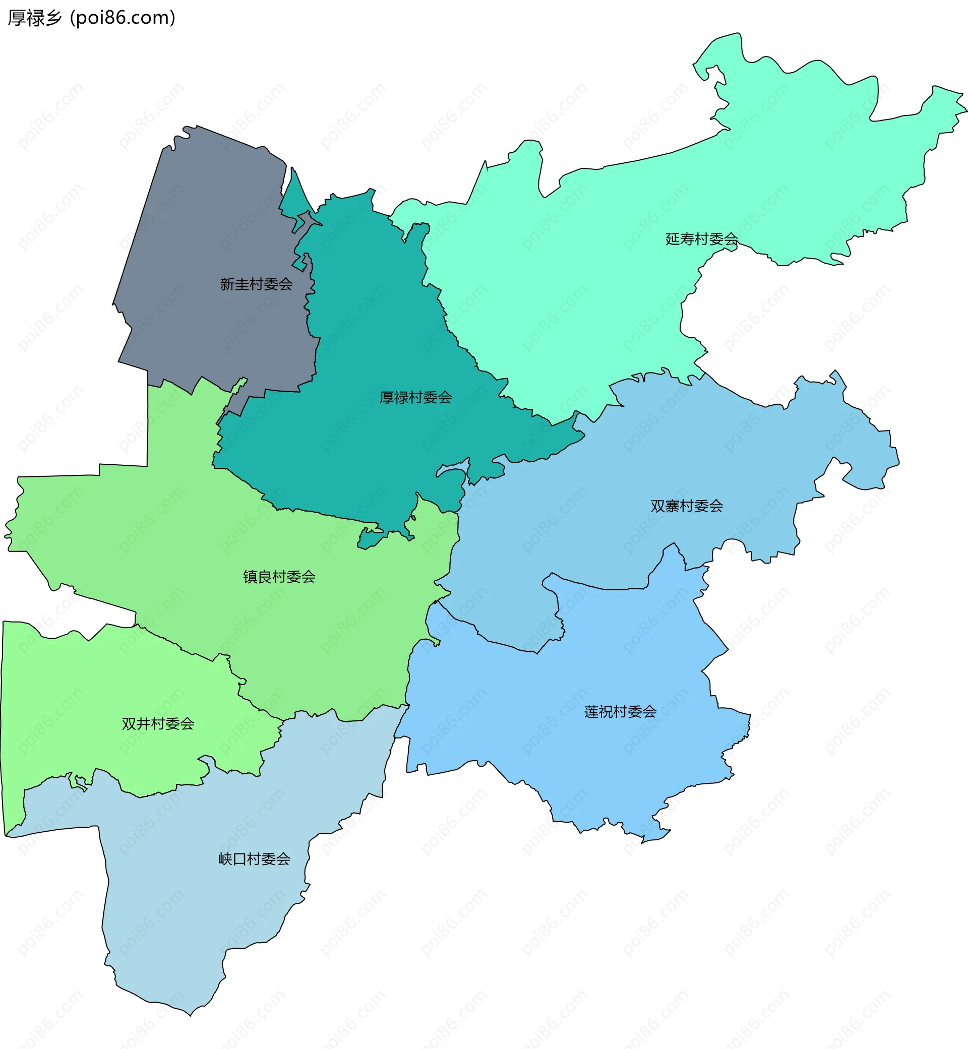 厚禄乡边界地图(五级行政区划)
