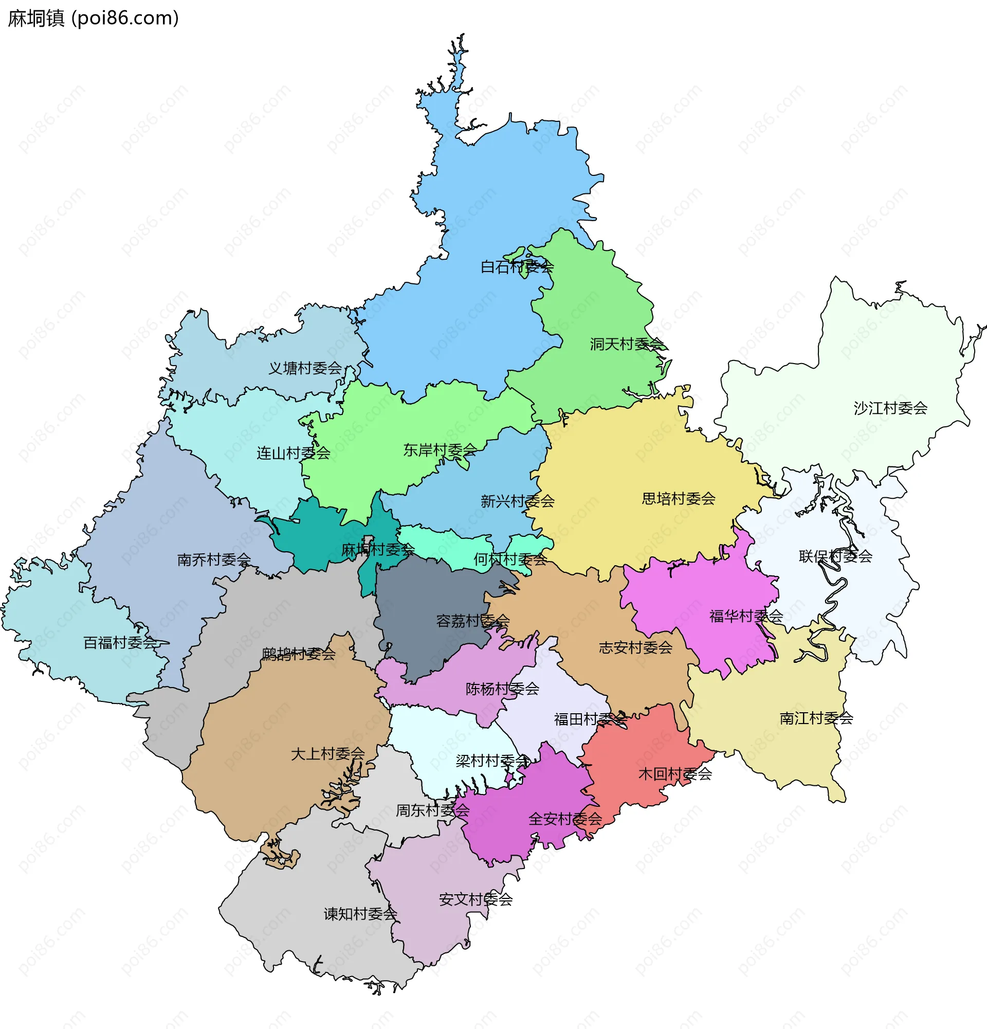 麻垌镇边界地图(五级行政区划)