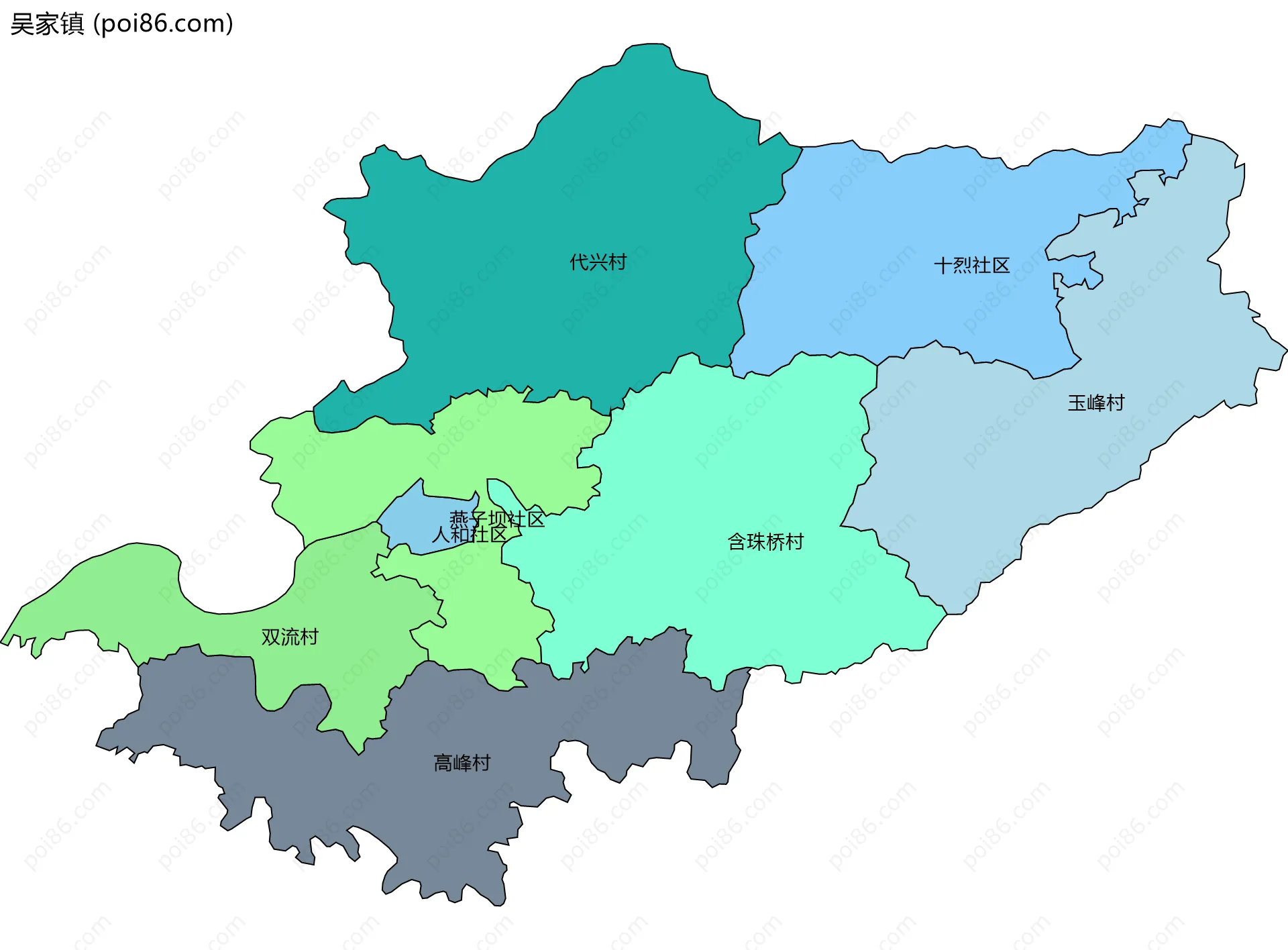 吴家镇边界地图(五级行政区划)