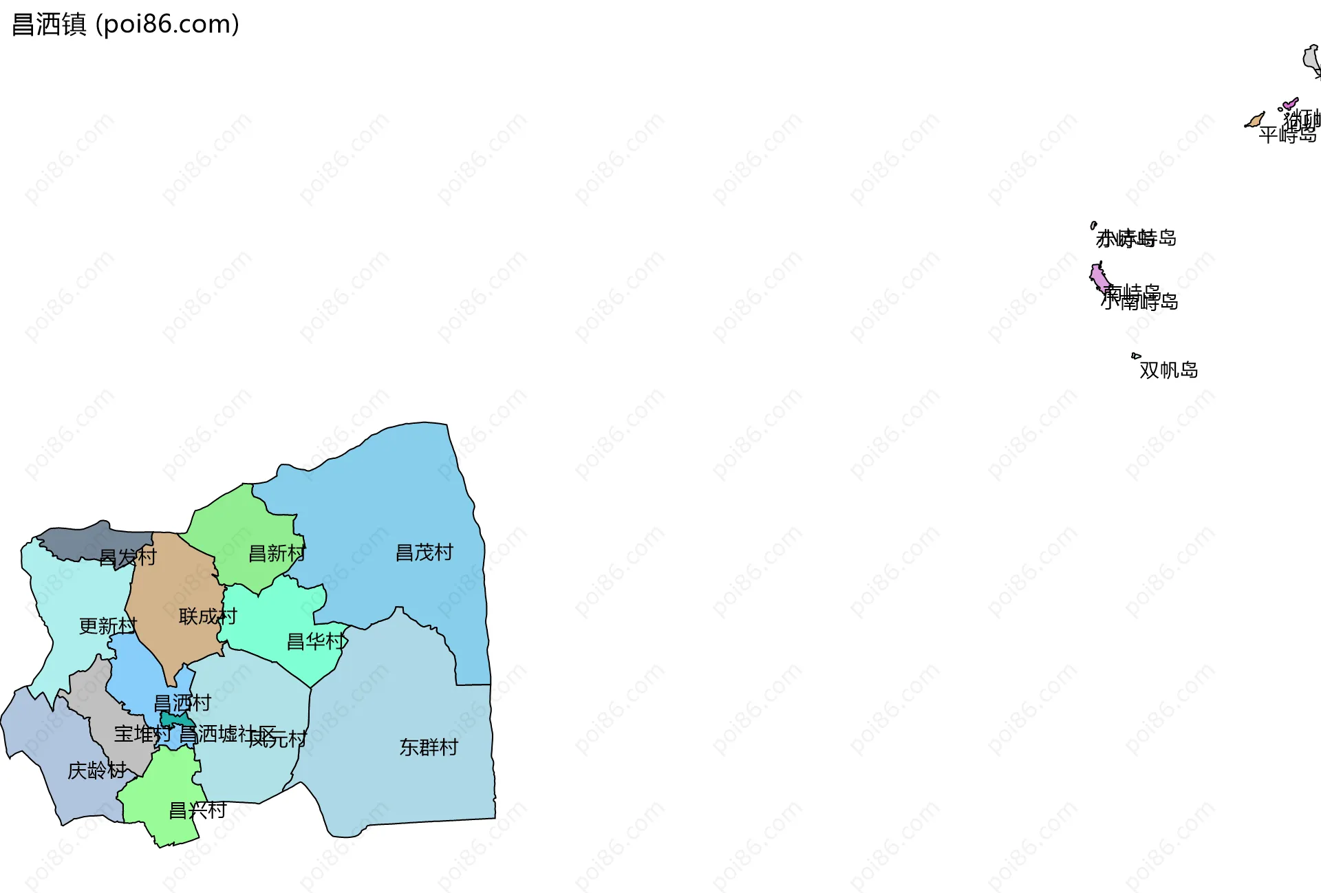 昌洒镇边界地图(五级行政区划)