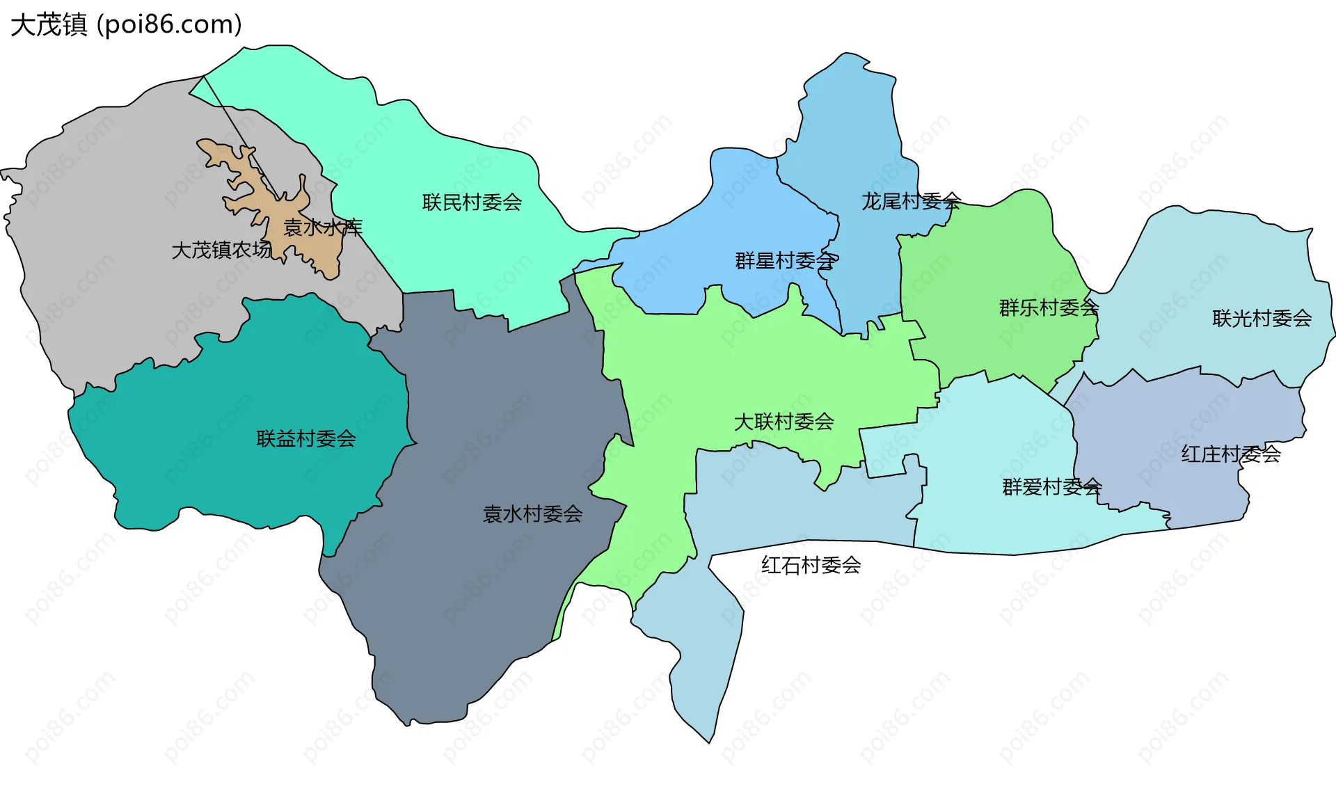 大茂镇边界地图(五级行政区划)