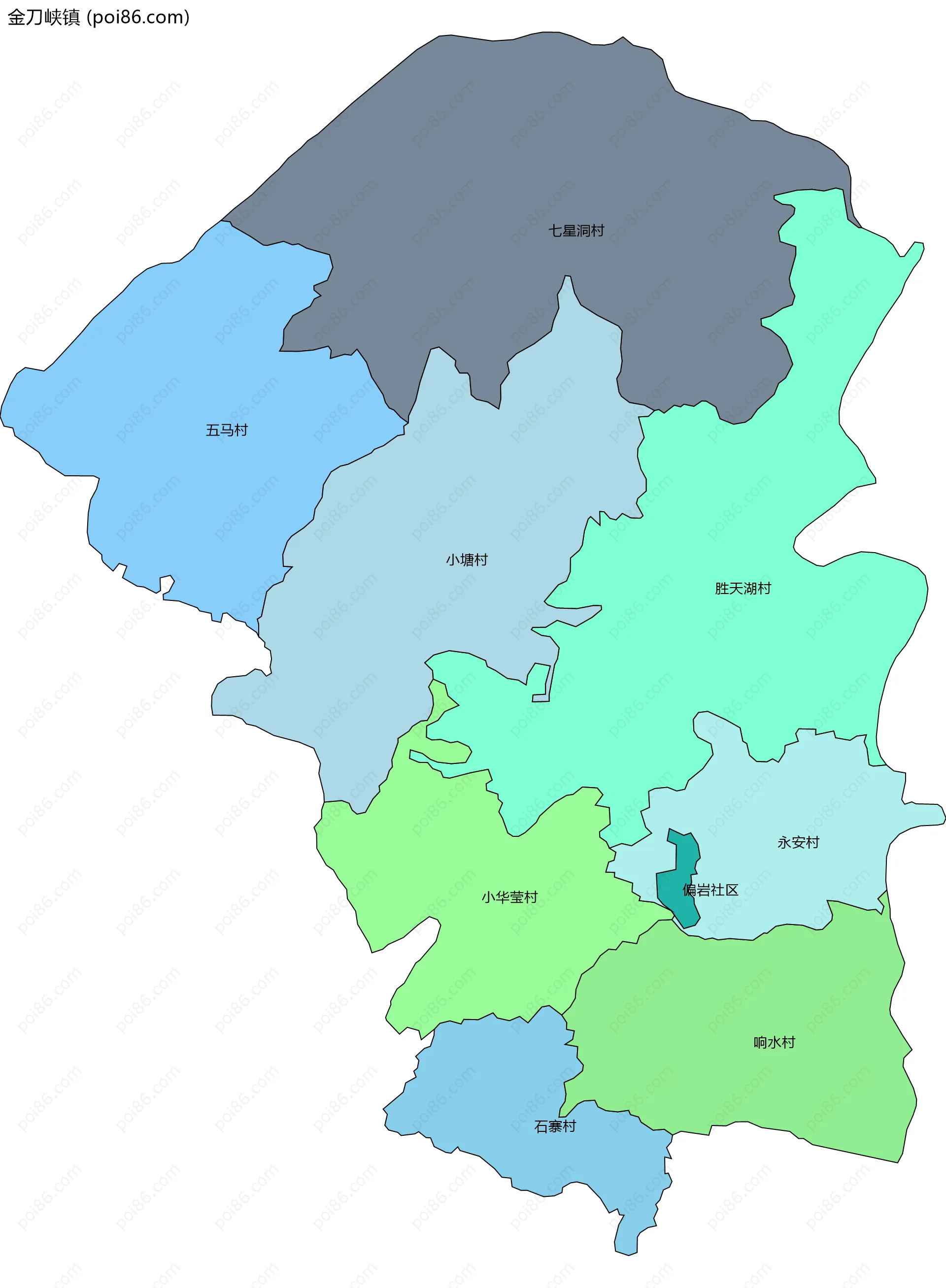 金刀峡镇边界地图(五级行政区划)