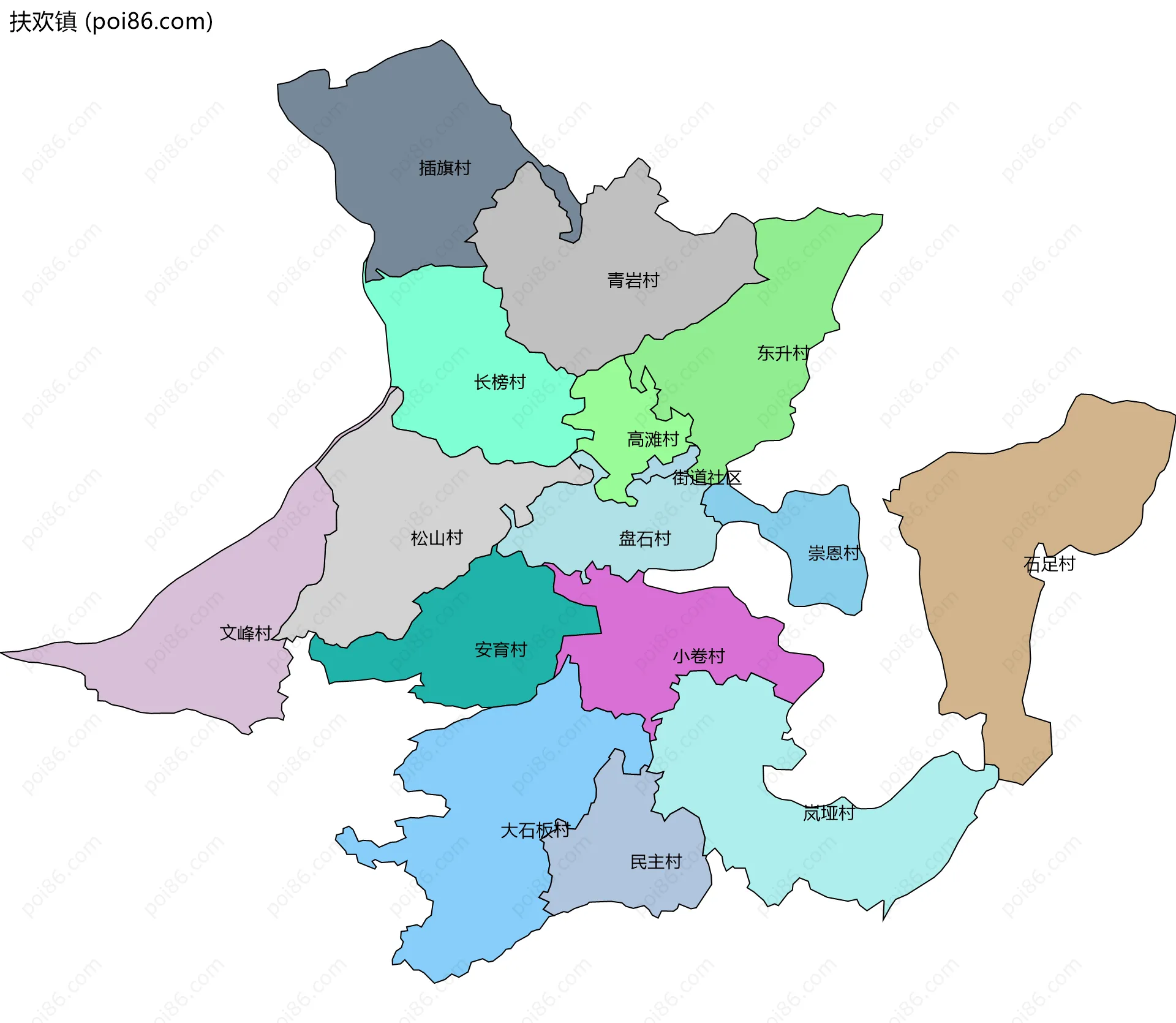 扶欢镇边界地图(五级行政区划)