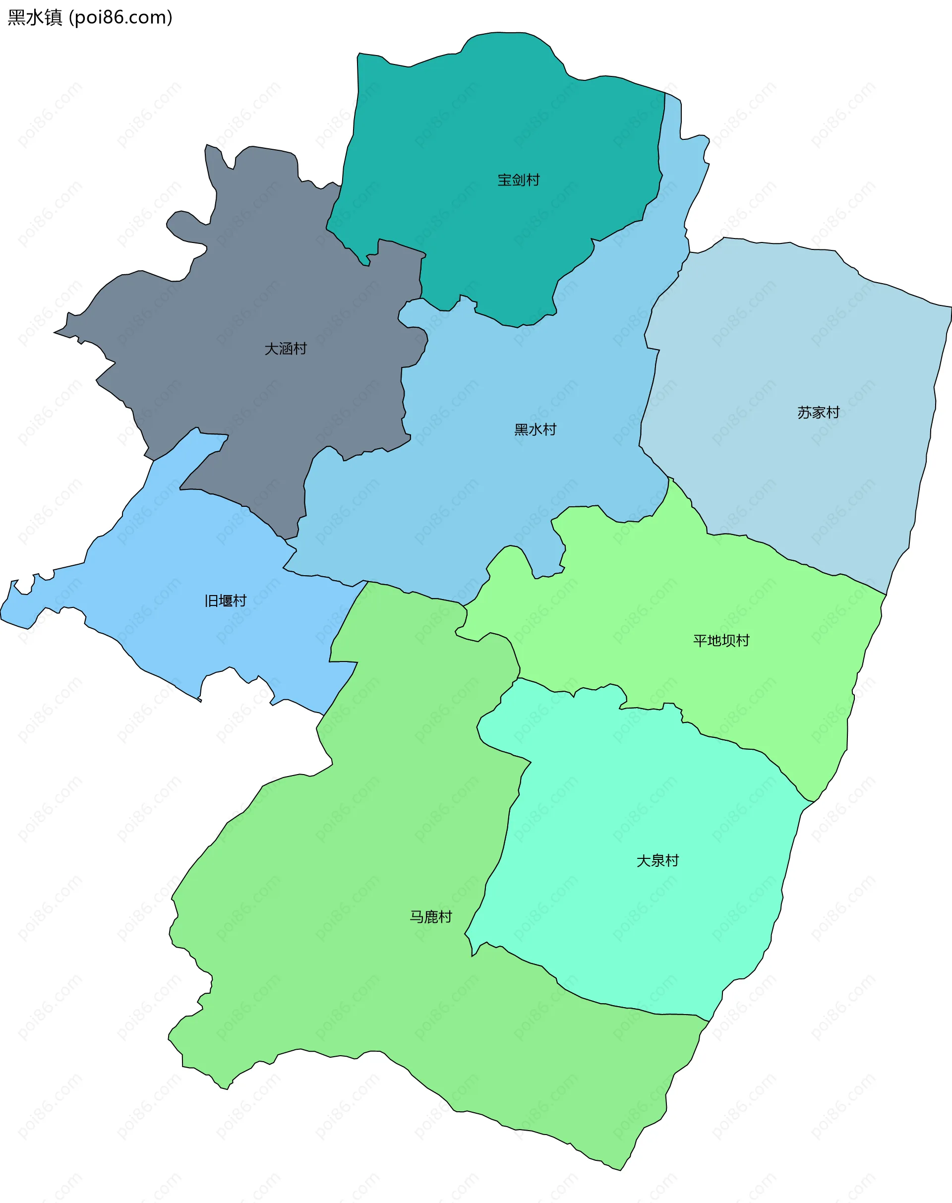 黑水镇边界地图(五级行政区划)